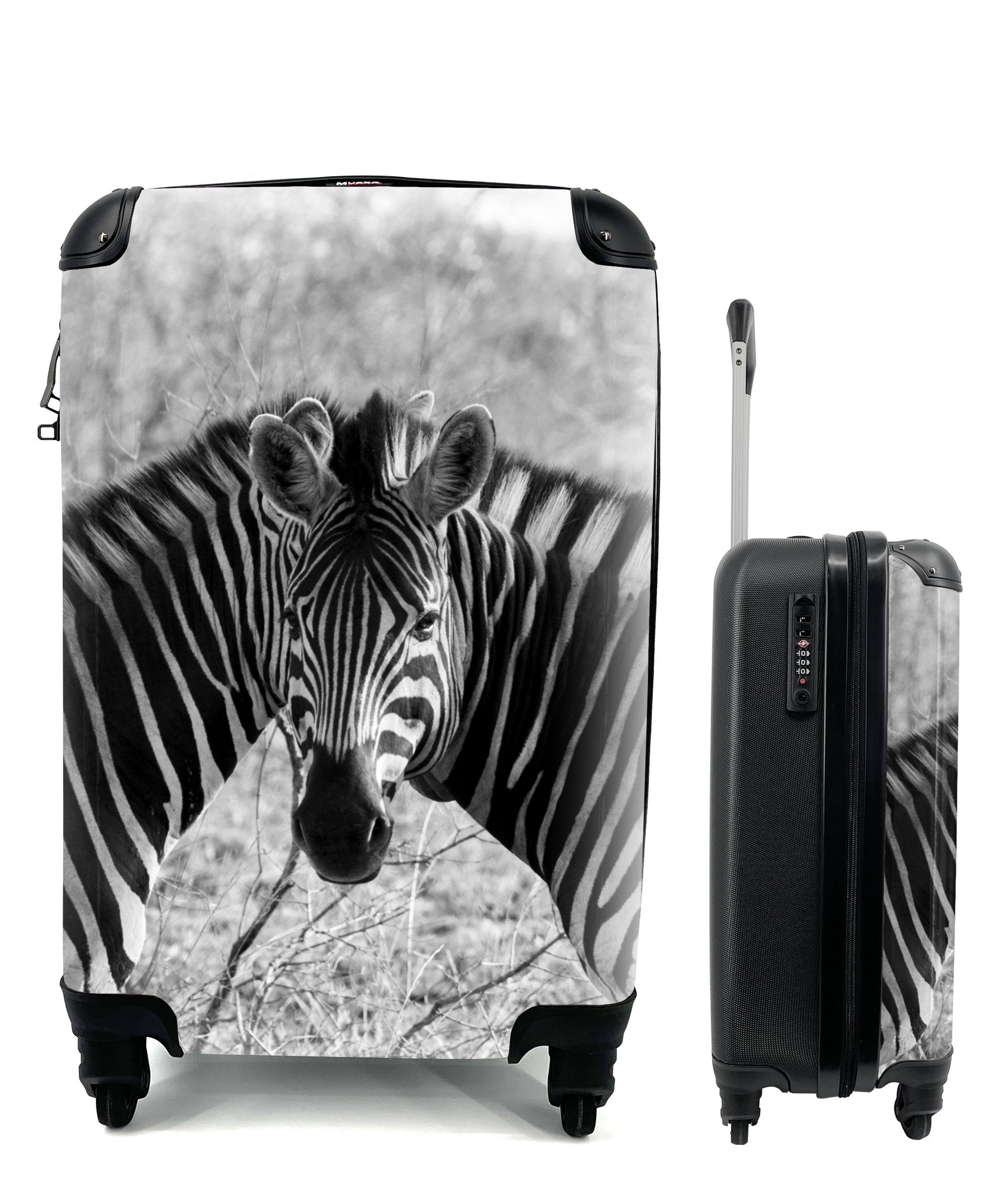 MuchoWow Handgepäckkoffer Zwei Zebras, 4 Rollen, Reisetasche mit rollen, Handgepäck für Ferien, Trolley, Reisekoffer