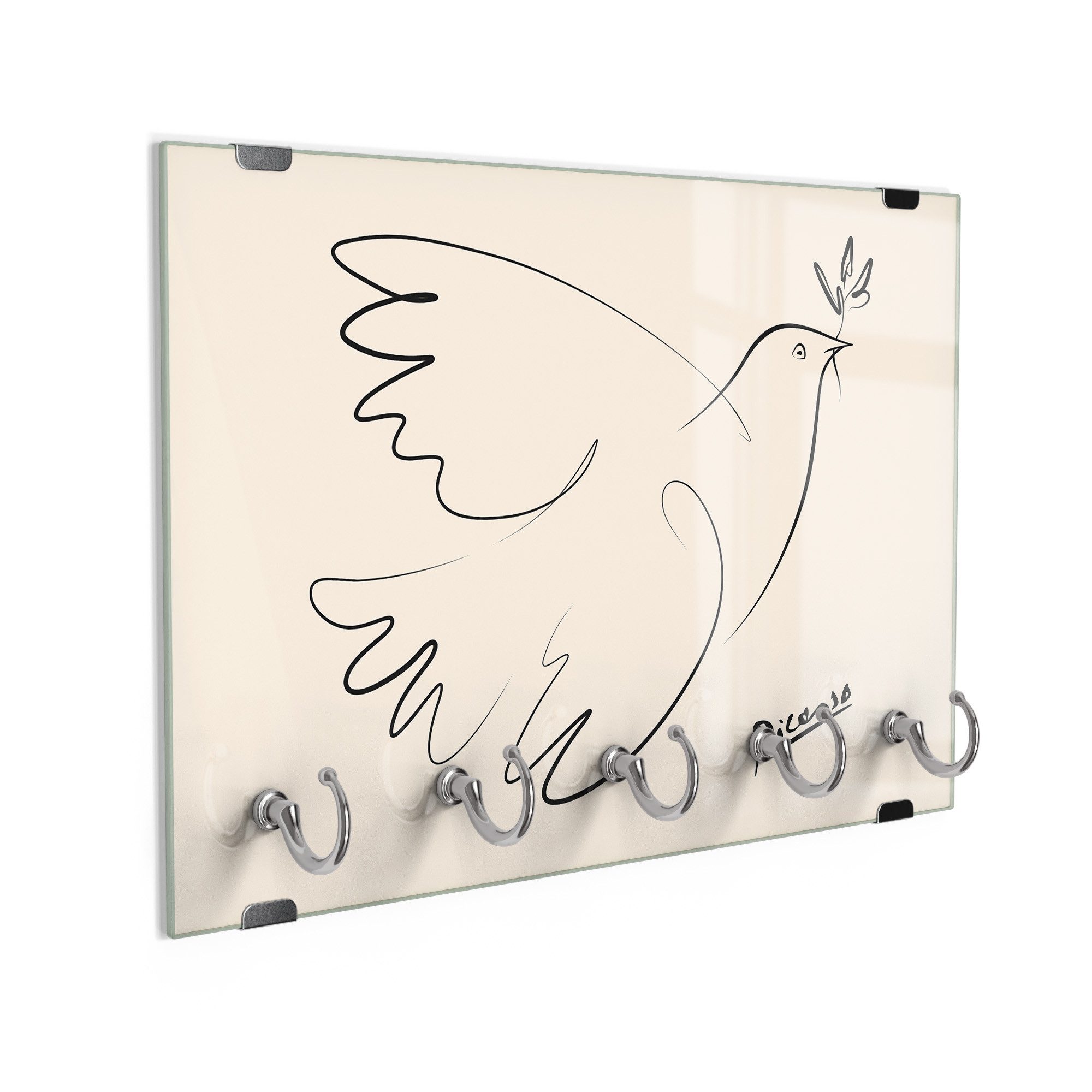 DEQORI Schlüsselbrett 'Der Friedensflug', (1 St), Schlüsselhalter Schlüssel Haken Schlüsselboard modern Schlüsselleiste