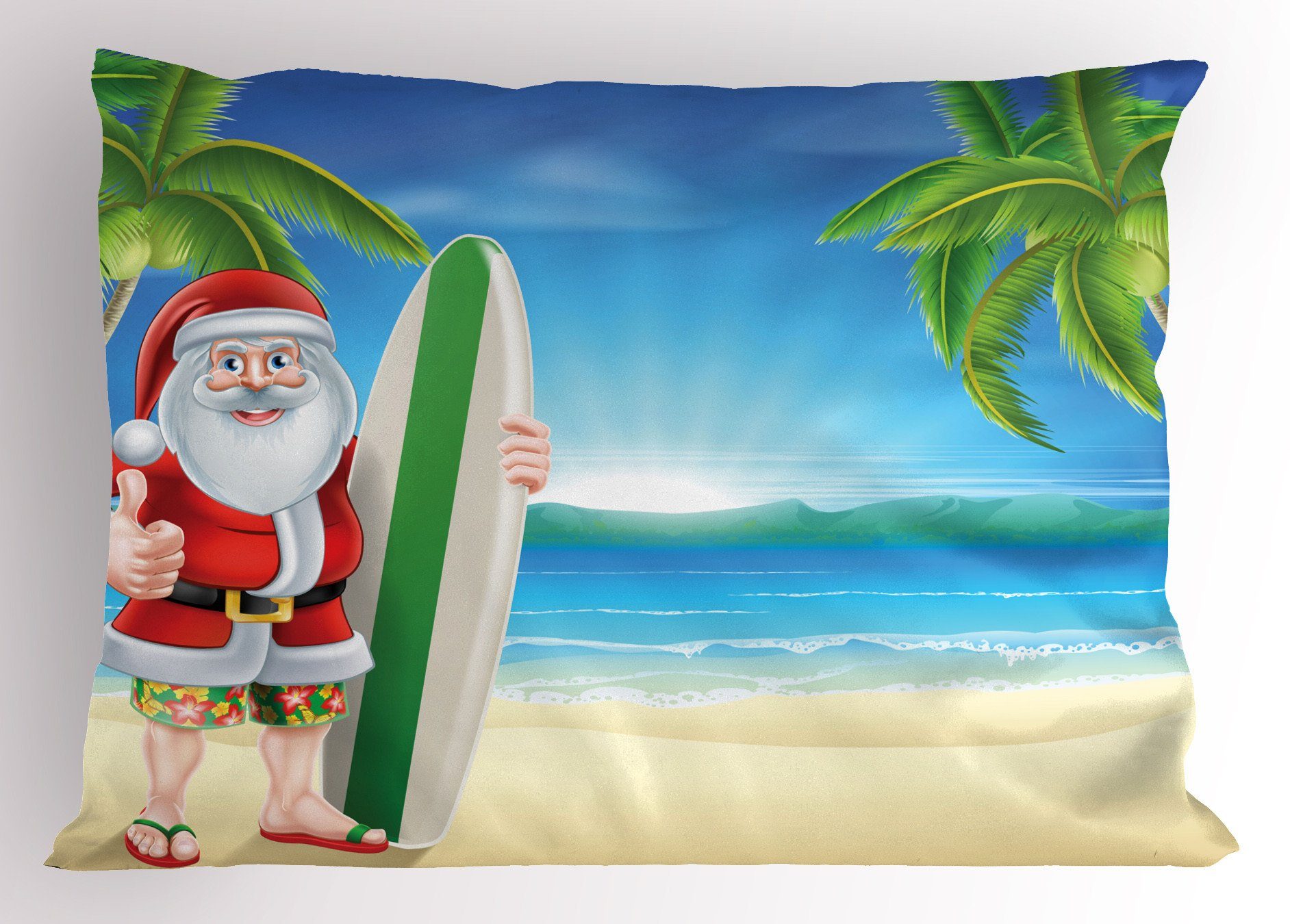 Weihnachten King Kissenbezüge Size Kissenbezug, (1 Dekorativer Standard Surfbrett Sankt mit Abakuhaus Stück), Gedruckter