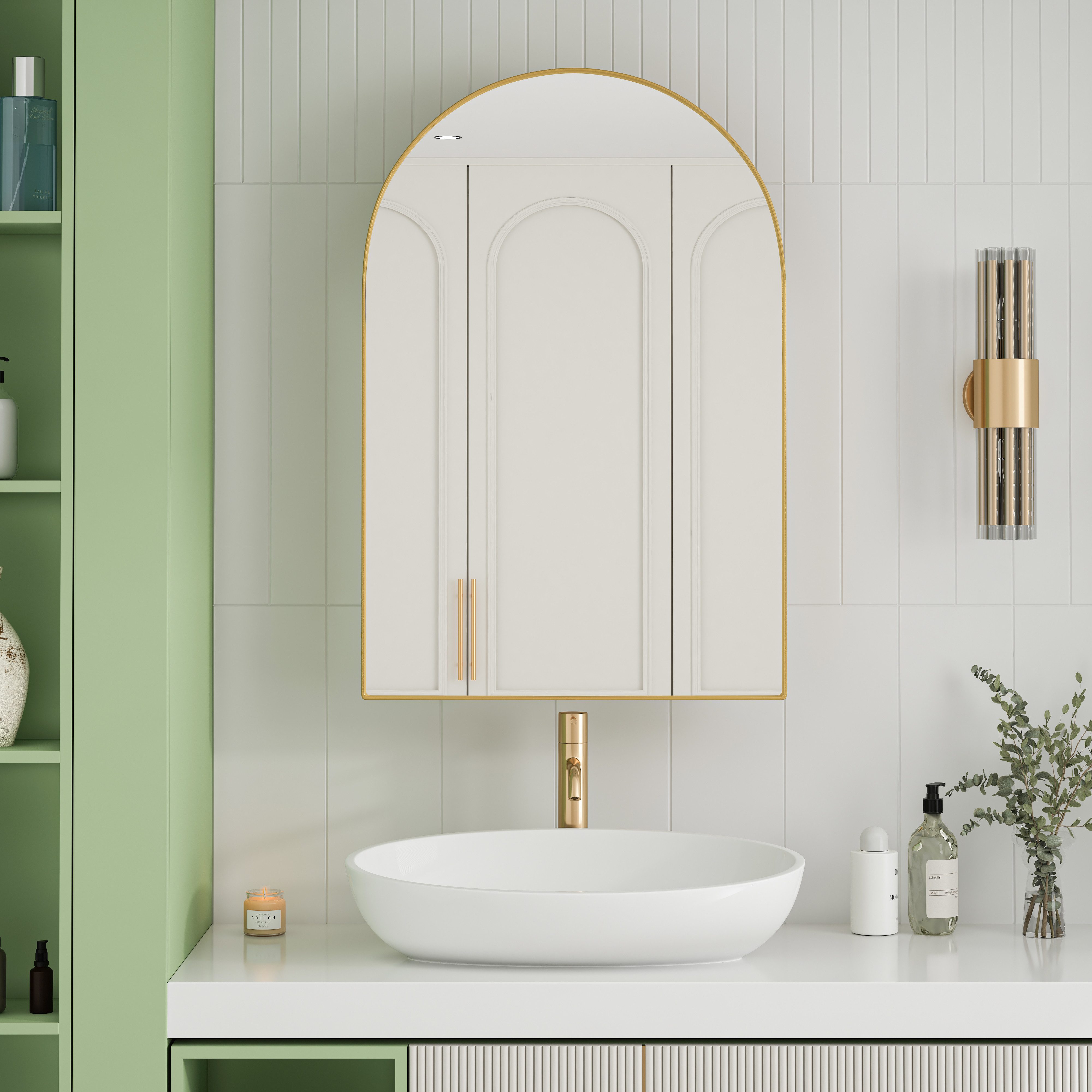 STILVORA Spiegelschrank Wandschrank mit Spiegel&verstellbaren Regalen,gewölbter Badschrank (Bogen-Spiegelschrank mit Metallrahmen & verstellbaren Regalen – Platzsparender Wandmontage- oder Einbauschrank, Langlebig, Nebelfrei und Stylisches Design)