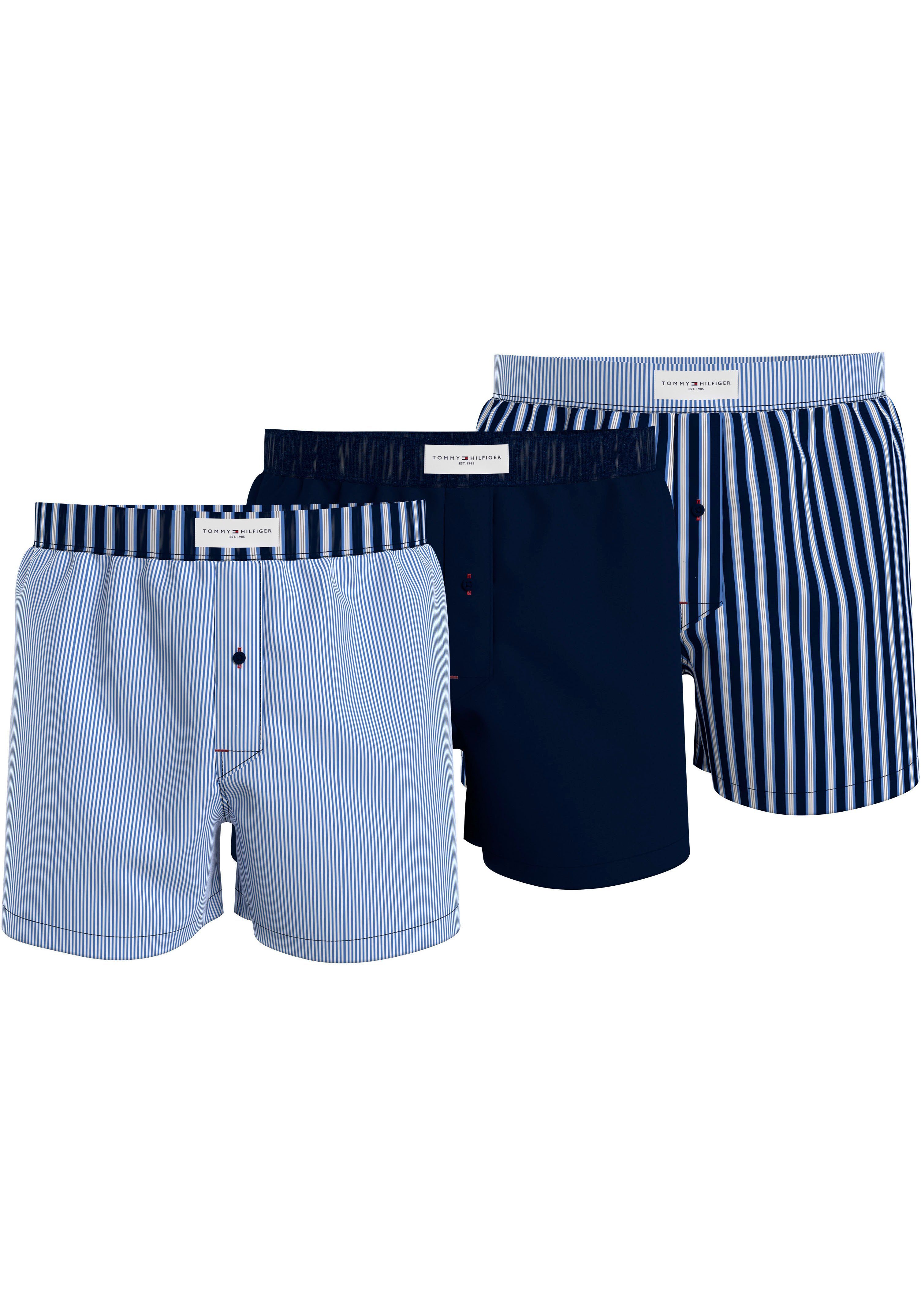 Sky/Shirting Ithaca/Des Hilfiger 3P WOVEN Stripe Tommy 3-St., Boxer (Packung, PRINT Logo-Elastikbund BOXER Underwear mit 3er-Pack)