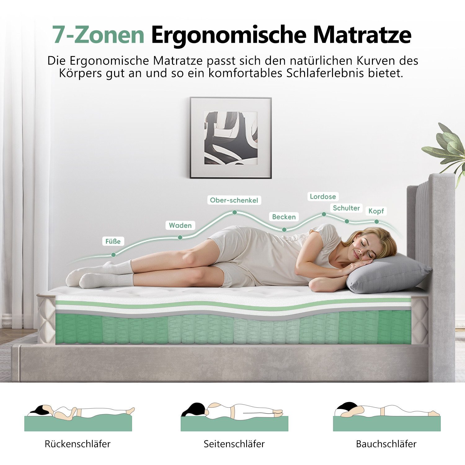 Taschenfederkernmatratze Matratze 90x200, 7 Zone Federkernmatratze günstig online kaufen