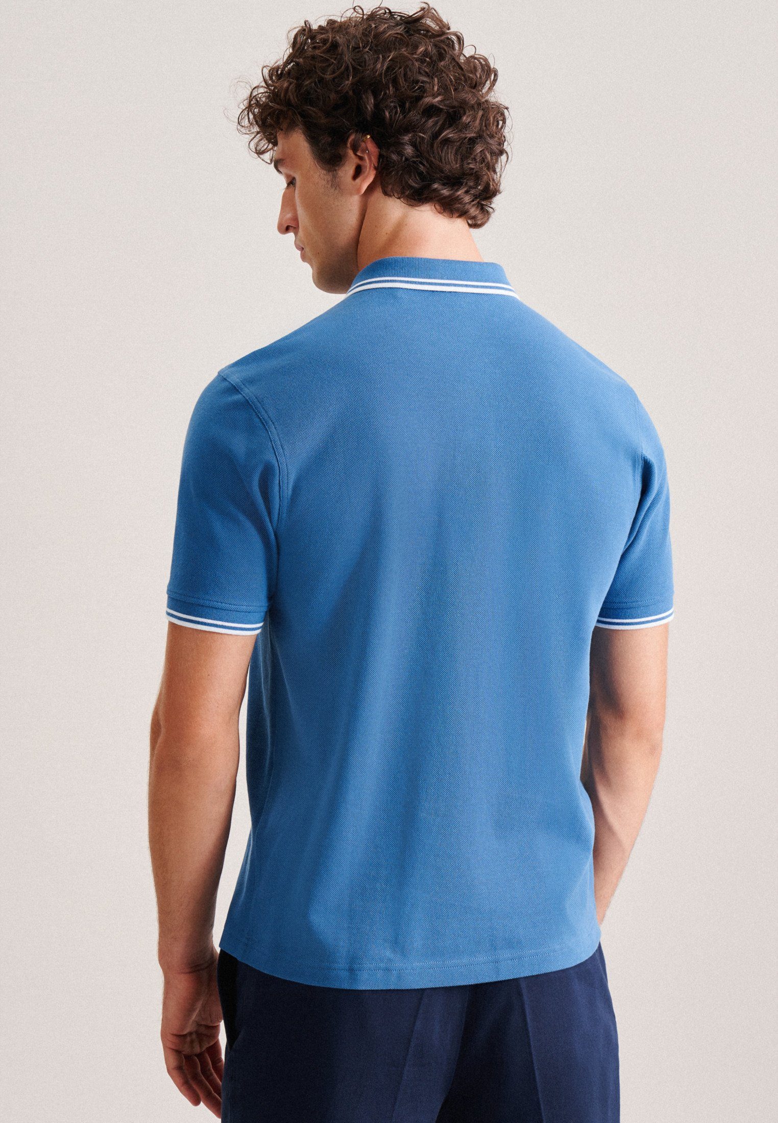 seidensticker Poloshirt Regular Kurzarm Kragen Uni Mittelblau