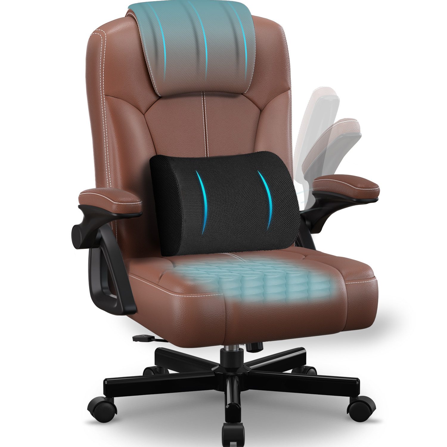 Homimaster Bürostuhl Ergonomischer Bürostuhl mit 90° Klapparmlehnen (Verstellbare Rückenlehne & hoher Sitzkomfort, Schreibtischstuhl mit …