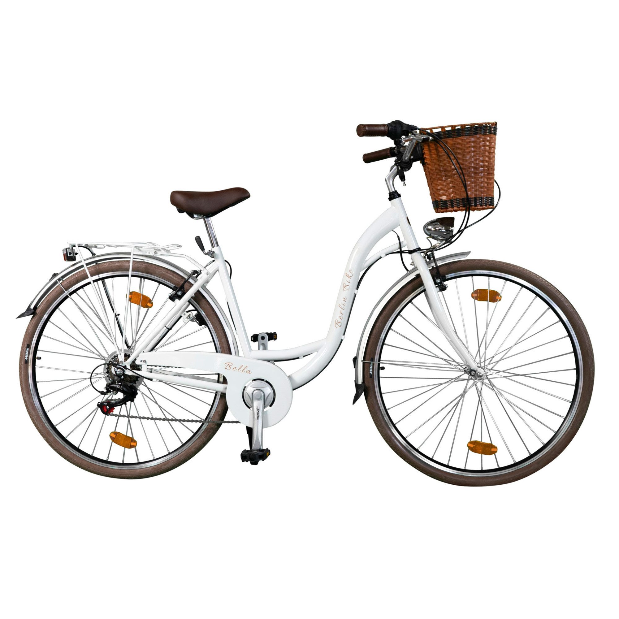 BERLIN BIKE Cityrad Bella – 28 Zoll Damenfahrrad mit Dynamo & Korb, Stilvoll & Praktisch, 6 Gang Shimano, Kettenschaltung, Klassisches 28 Zoll Damen Hollandrad – Elegantes Vintage-Fahrrad