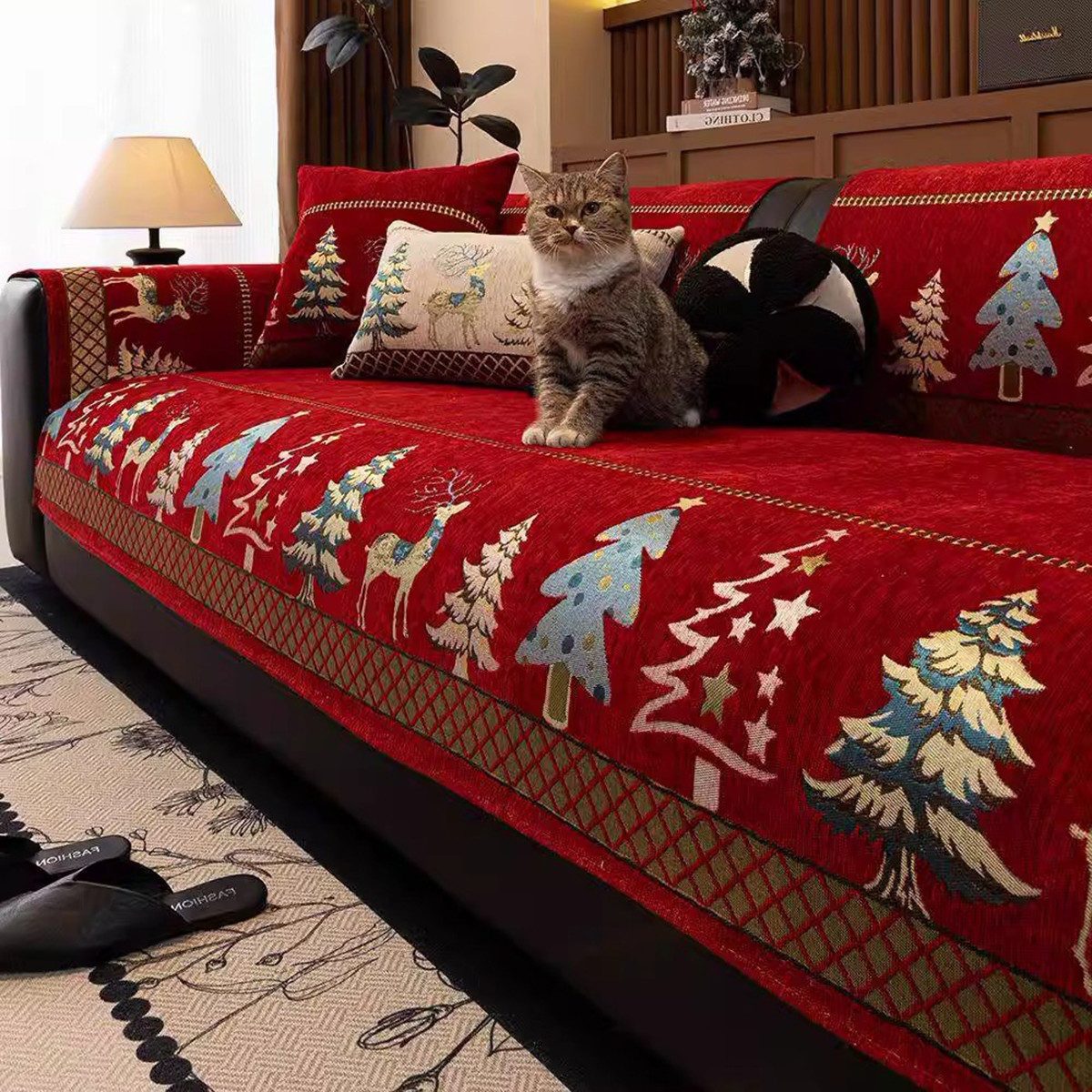 Bellaro Life Sofaschoner Weihnachts-Sofaschoner Set: Rot-Grün Muster, Hund Katze Sofaschutz