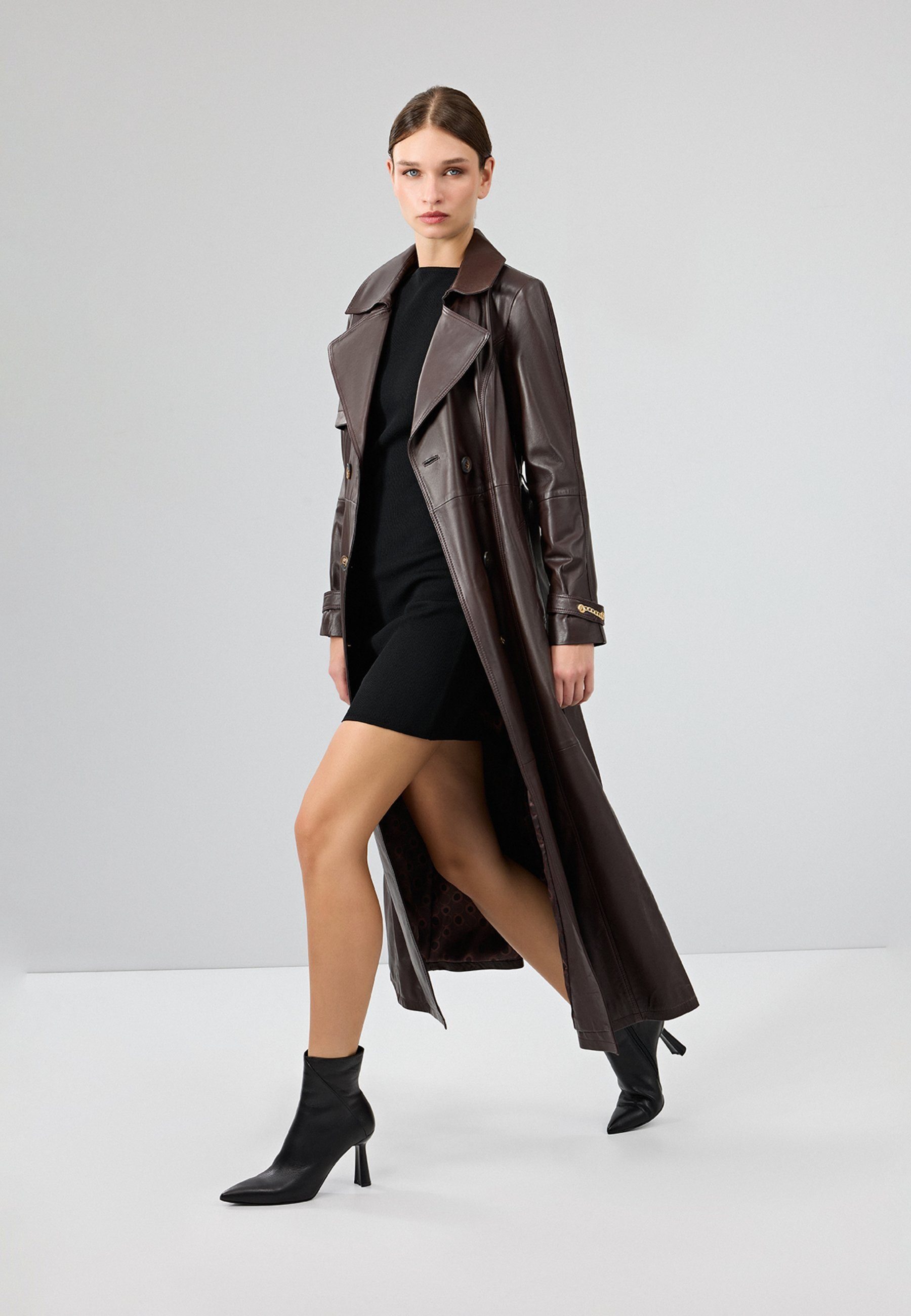 Derimod Lederjacke Jenny-X Ledertrenchcoat mit Gürtel Regular Fit, Knopfver günstig online kaufen