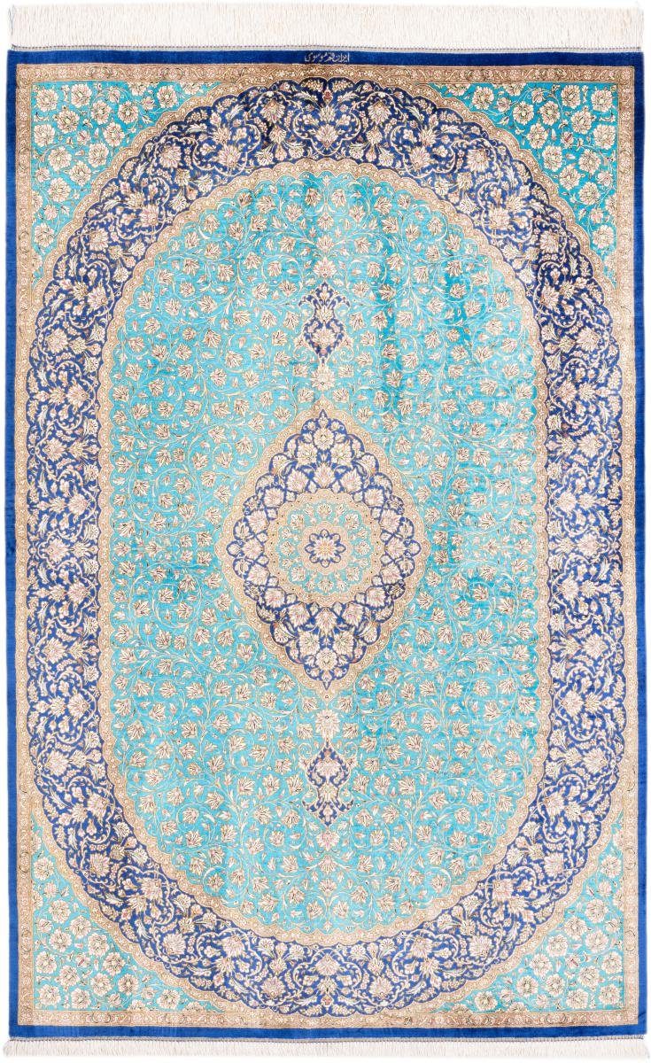 Seidenteppich Ghom Seide Signiert Mousavi 130x200 Handgeknüpfter Orientteppich, Nain Trading, rechteckig, Höhe: 3 mm