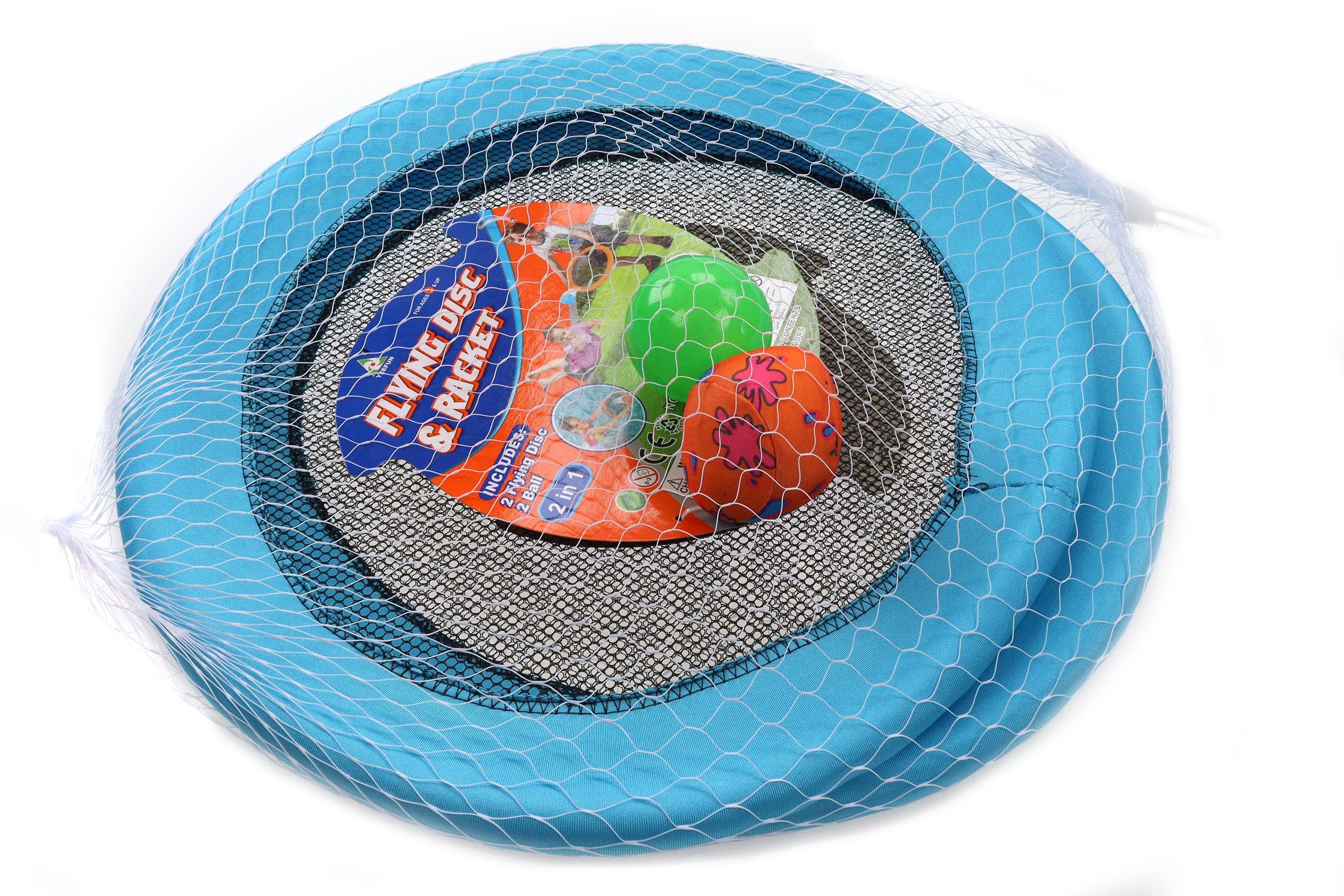 mit Klein, Gartenspiel für Urlaub und Wurf- Tragenetz SET 2 Wasserspiel Fangscheiben 2 Spielball 2 Groß ELLUG in Personen Fangspiel und praktischem für Strandspiel Wurfbällen &