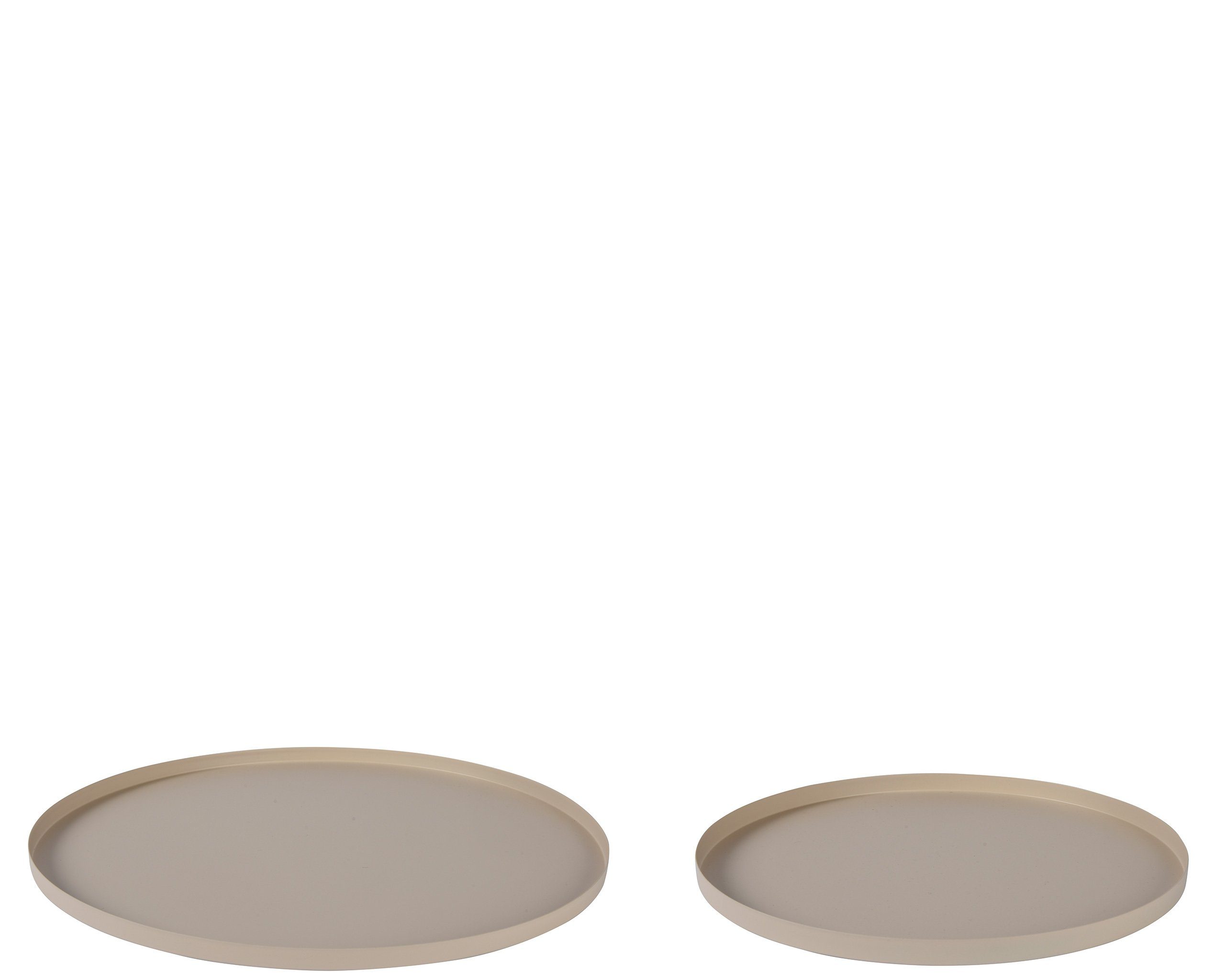 Decoris season decorations Dekotablett, Dekoratives Tablett rund 30-35cm Metall matt 2er Set - Beige