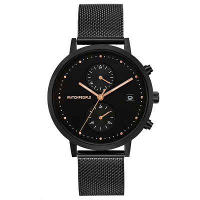 Watchpeople Multifunktionsuhr Black Rose WP 054-02, flach, Datumsanzeige, Dual-Time, easy release Band