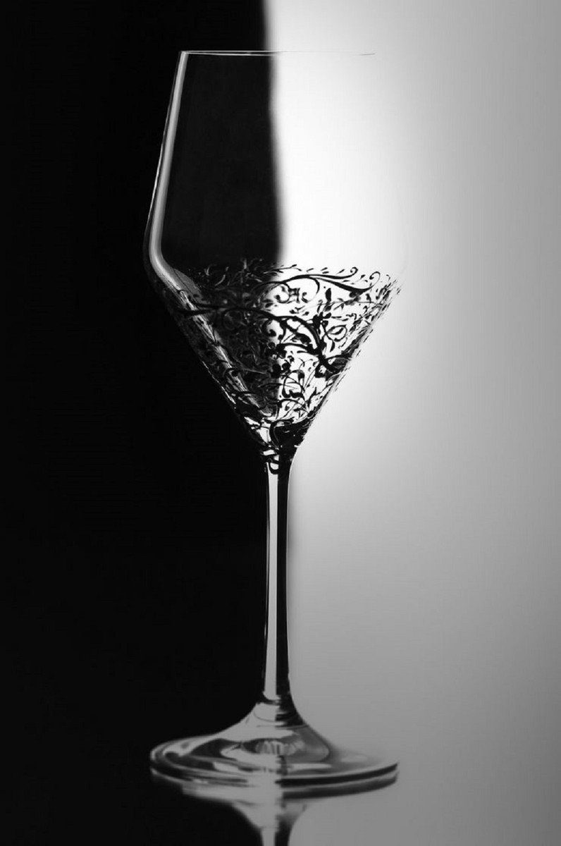 Casa Padrino Weinglas Luxus Weißweinglas 6er Set Schwarz Ø 8,6 x H. 22,4 cm  - Handgefertigte & handbemalte Weingläser - Hotel & Restaurant Accessoires  - Luxus Qualität