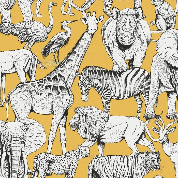 Art for the home Vliestapete Tiere des Dschungels animal print (1 St) Gelb - 10mx53cm