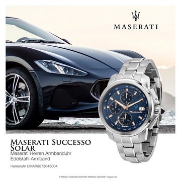 MASERATI Chronograph Maserati Herren Chronograph, Herrenuhr rund, groß (ca. 44mm) Edelstahlarmband, Made-In Italy