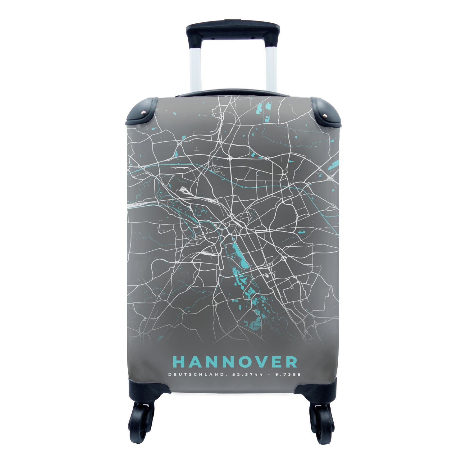 Hannover, Reisekoffer 4 Deutschland Trolley, - Karte Ferien, MuchoWow Stadtplan rollen, mit Blau - Handgepäck Reisetasche - für Rollen, Handgepäckkoffer -