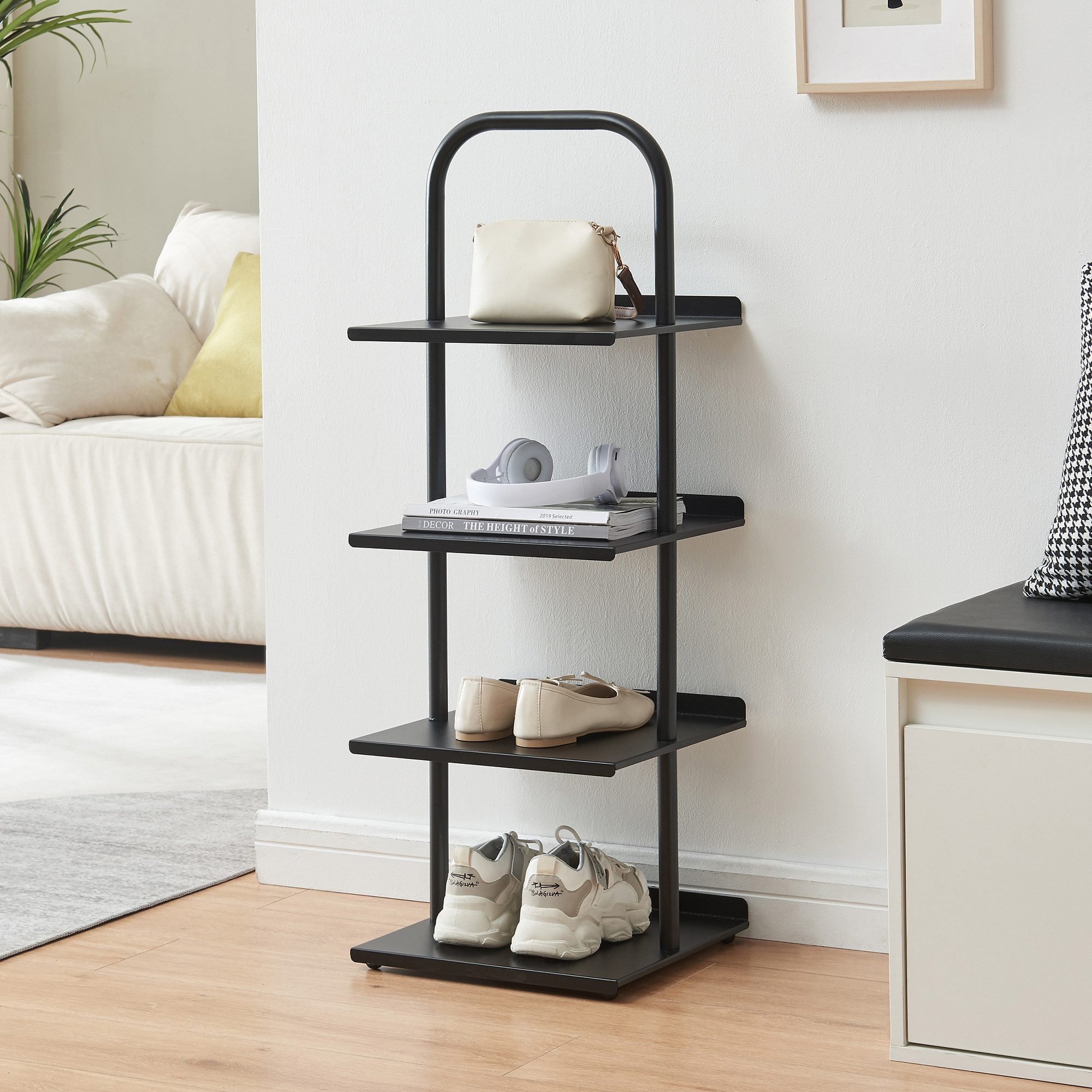 en.casa Schuhregal, »Poytya« mit 4 Ebenen Stahl 96 x 34 x 32 cm Schwarz günstig online kaufen