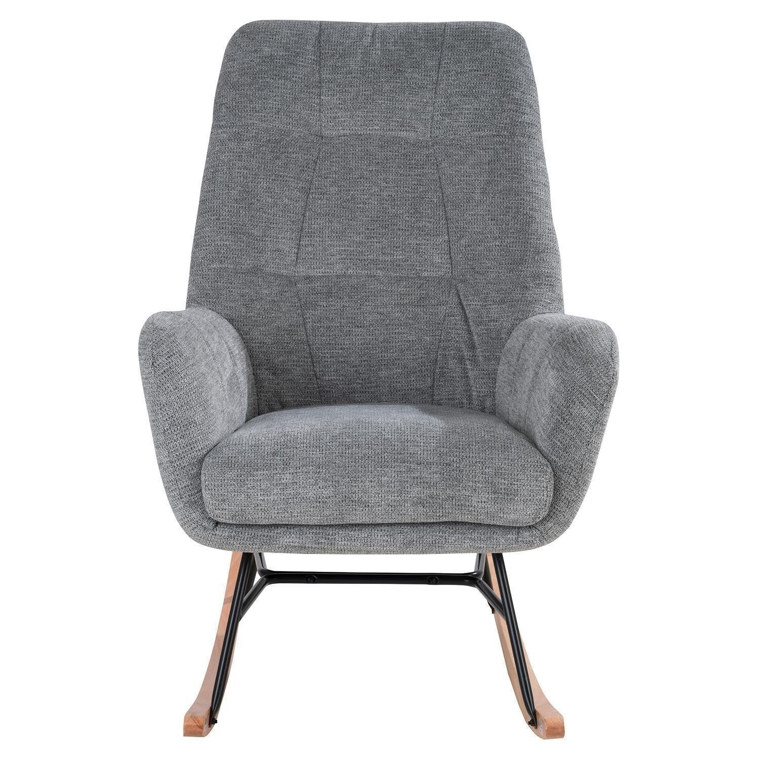 Home4You Schaukelstuhl, Grau, Schwarz, Webstoffbezug, Metallgestell, Holzfüße, B 68 x H 101 x T 50 cm