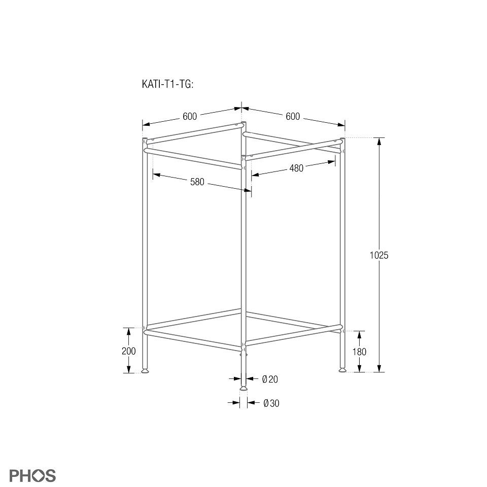PHOS Design Tischgestell aus Edelstahl, ohne Tischplatte – "Karlsruher Tisch" Serie, : Stehtisch-Tischgestell 60 x 60 cm - 100% Made in Germany