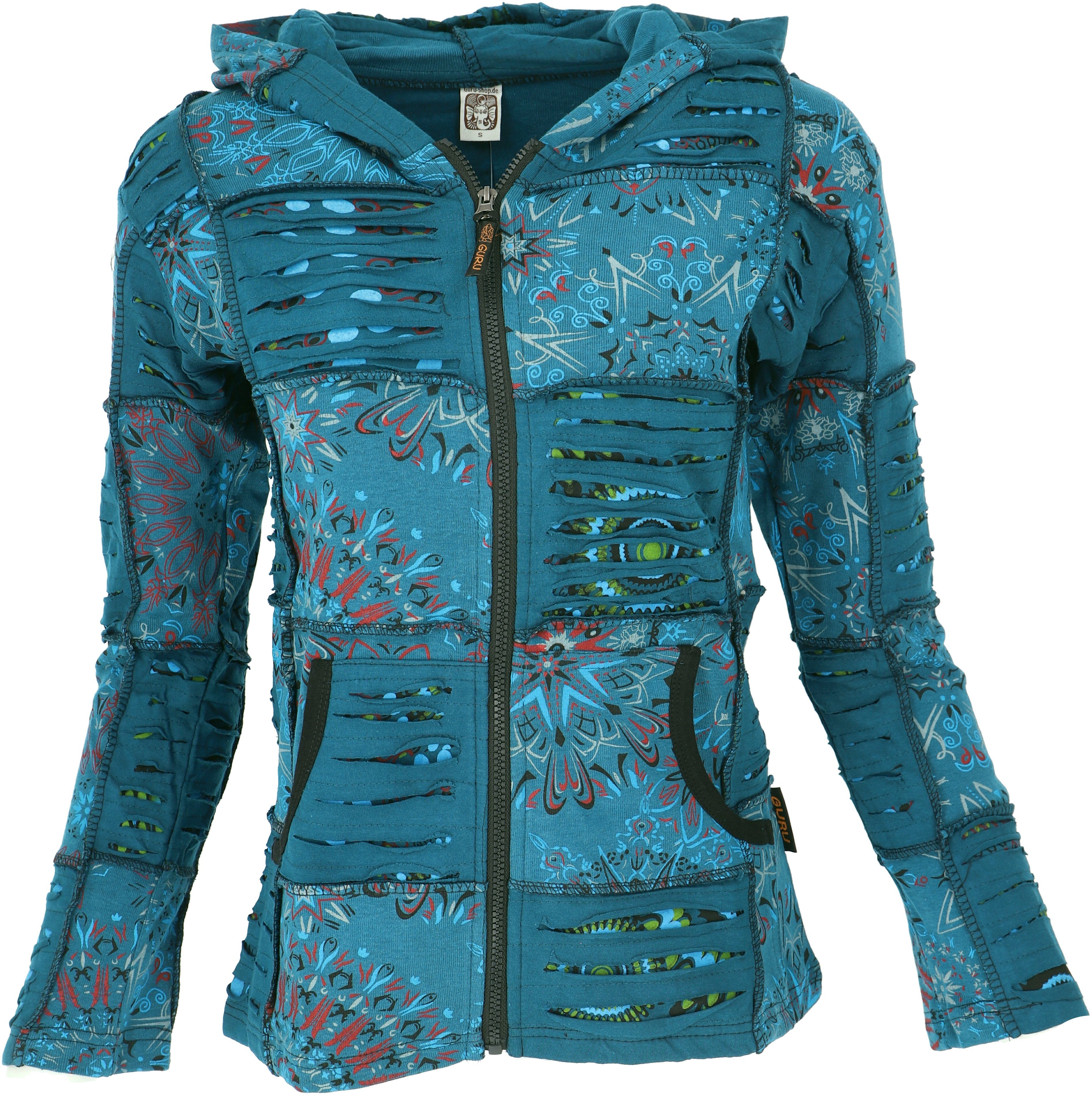 Langjacke Goa Patchwork Jacke, Boho Kapuzenjacke, Ethno..