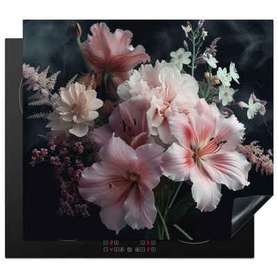 MuchoWow Herd-Abdeckplatte Blumen - Rosa - Pflanzen, Vinyl, (1 tlg), Abdeckplatte für Induktionskochfeld, 57x51 cm