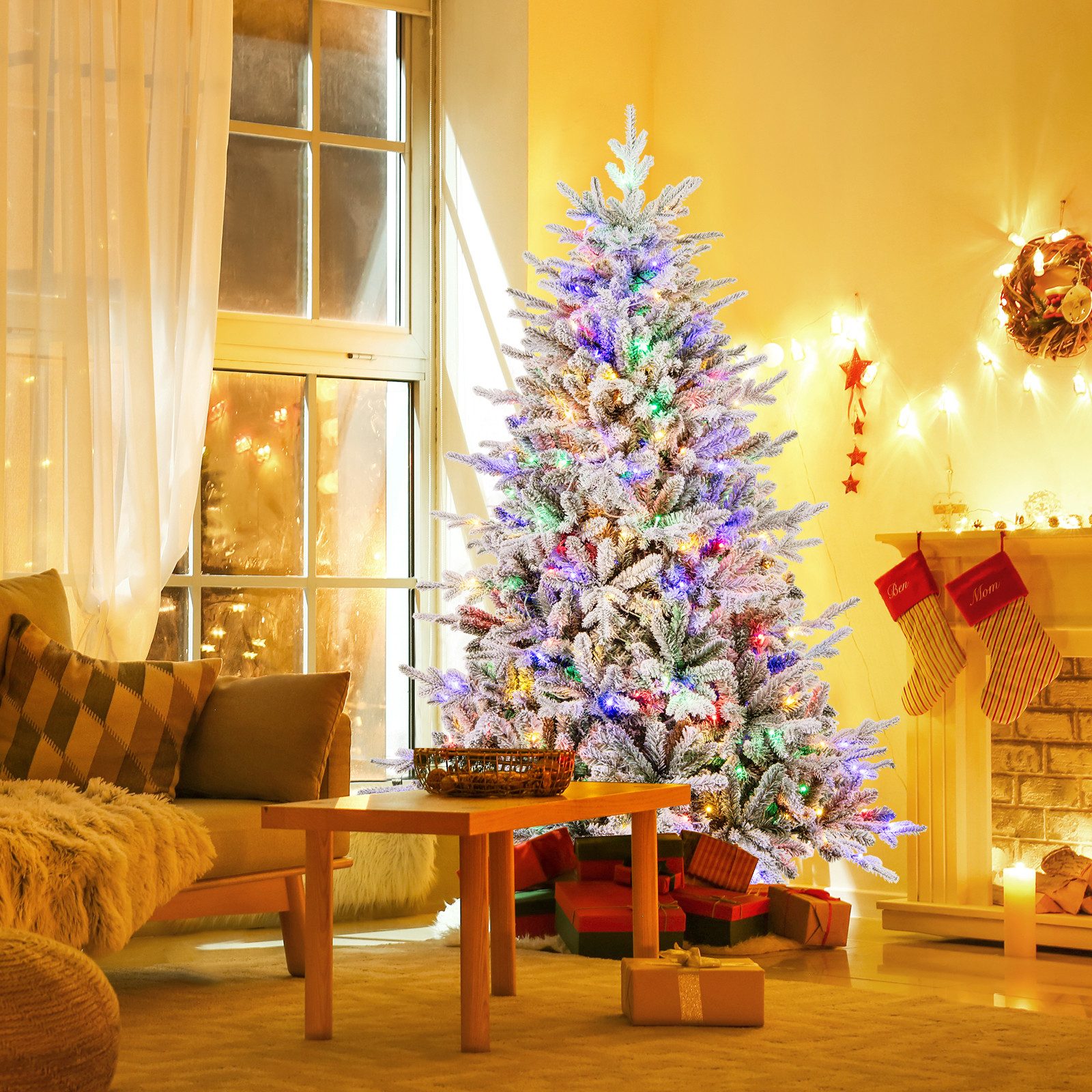COSTWAY Künstlicher Weihnachtsbaum, 186cm mit 260 LEDs, 820 Spitzen & Ständer