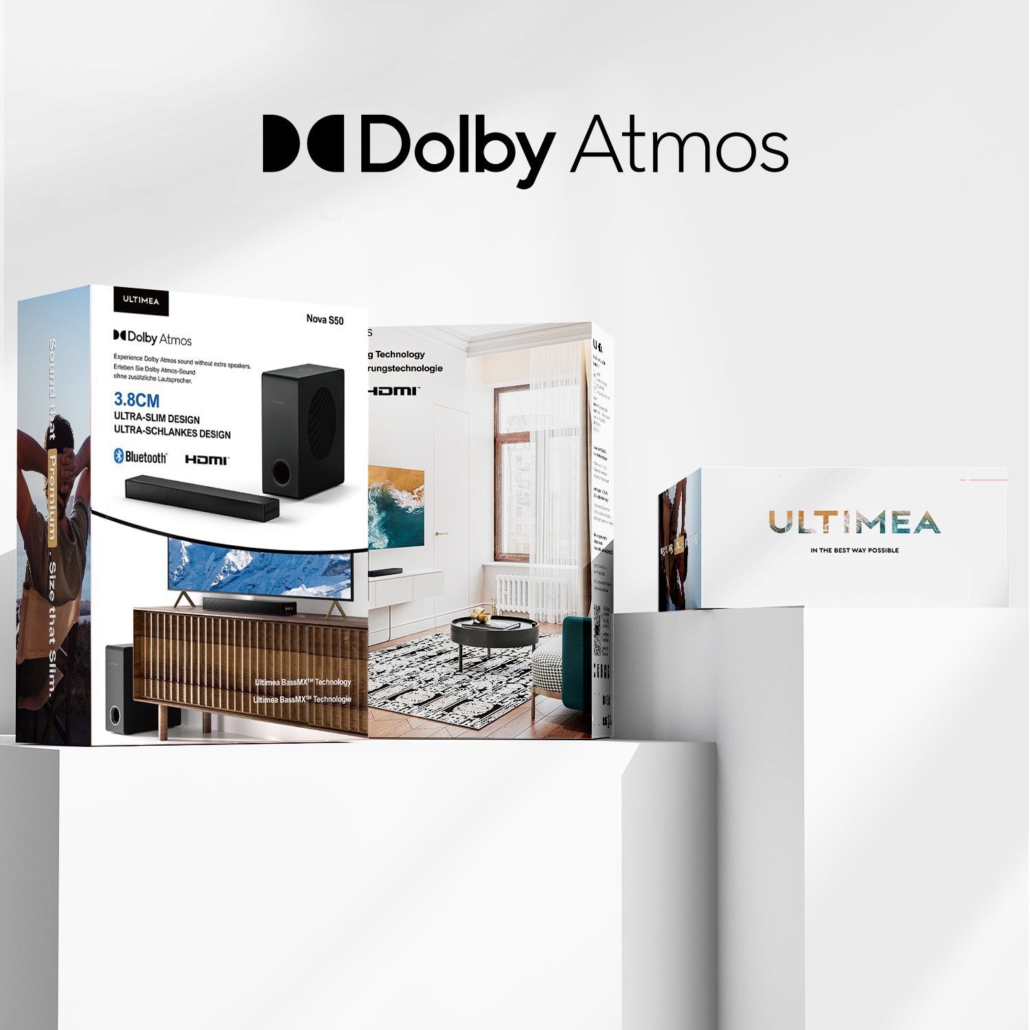 Atmos (190 TV Surround, 3D Atmos, Lautsprecher, eARC) Ultimea Dolby Verbesserter HDMI Bass Soundbar S50 Dolby W, Nova 2.1