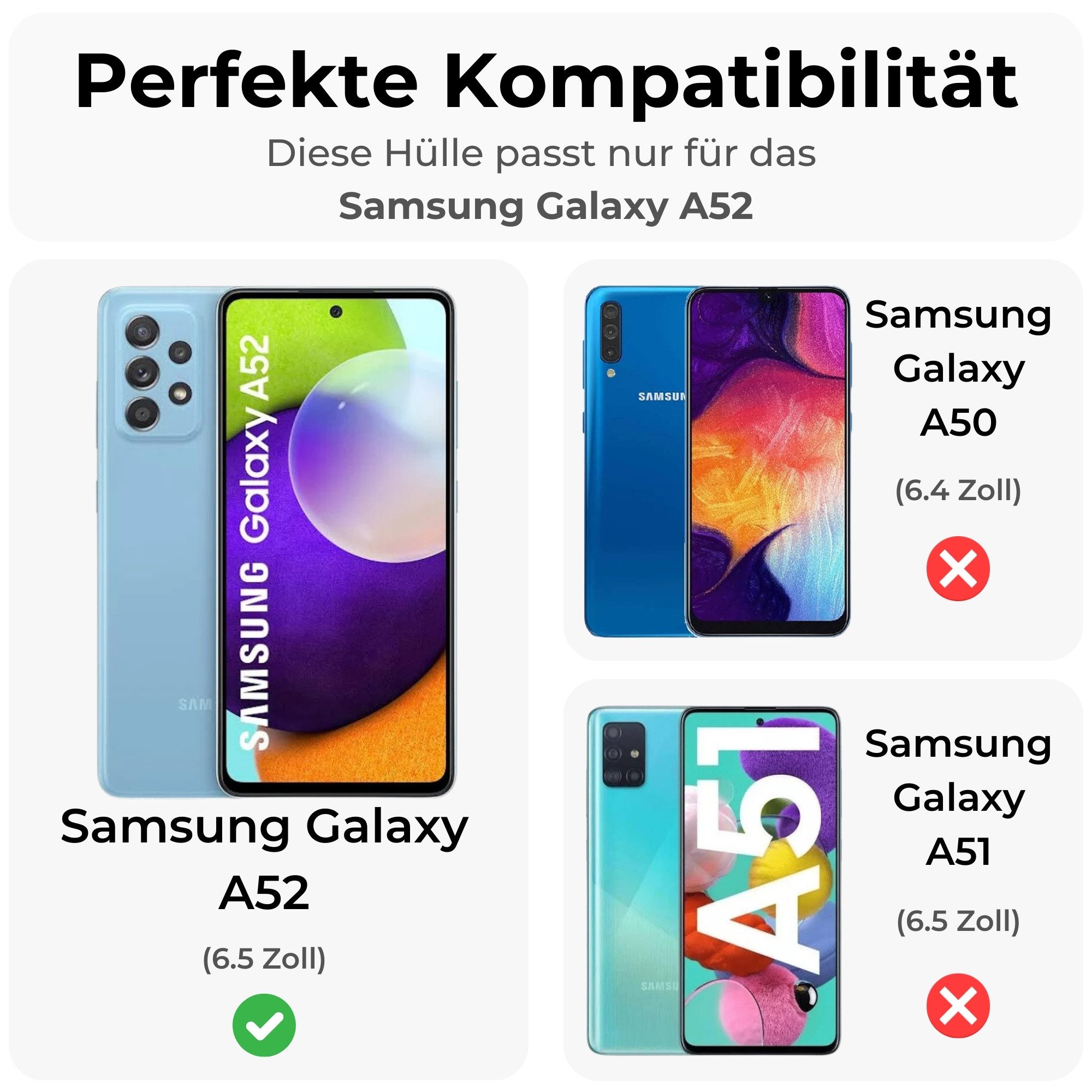 betterfon Handyhülle Handytasche für Samsung Galaxy A52 5G Wallet Case Handyhülle Grau, Wallet Case mit Kartenfächern Magnetverschluss und weicher Innenhülle