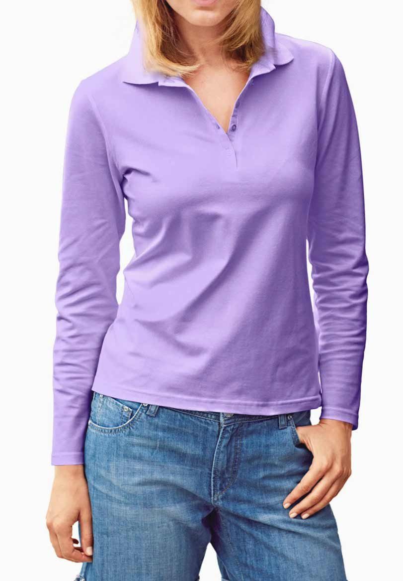 Langarm-Poloshirt, - T-Shirt flieder Damen BEST CONNECTIONS B.C. by Best heine HEINE Connection