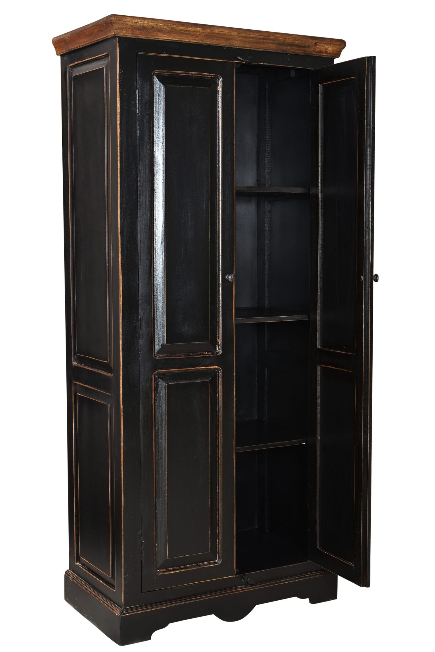 TPFLiving Garderobenschrank Auburn - aus schwarzem Mangoholz (antikes Design - mit honigfarbener Deckplatte, Designer Schrank - Wohnzimmerschrank - Mehrzweckschrank) Produktlinie: Washington - Breite: 80 cm, Höhe: 180 cm, Tiefe: 45 cm