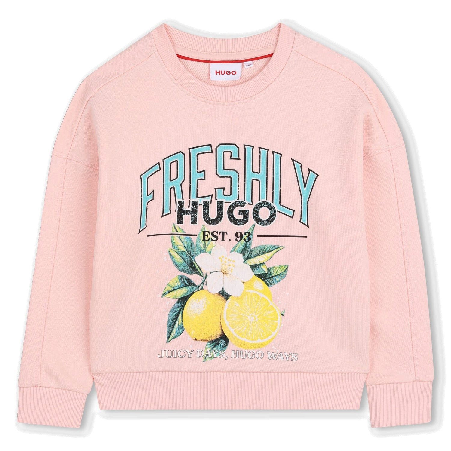 HUGO Langarmshirt HUGO Kids – Fleece-Sweatshirt „Hell Rose“ (Lemon Print)