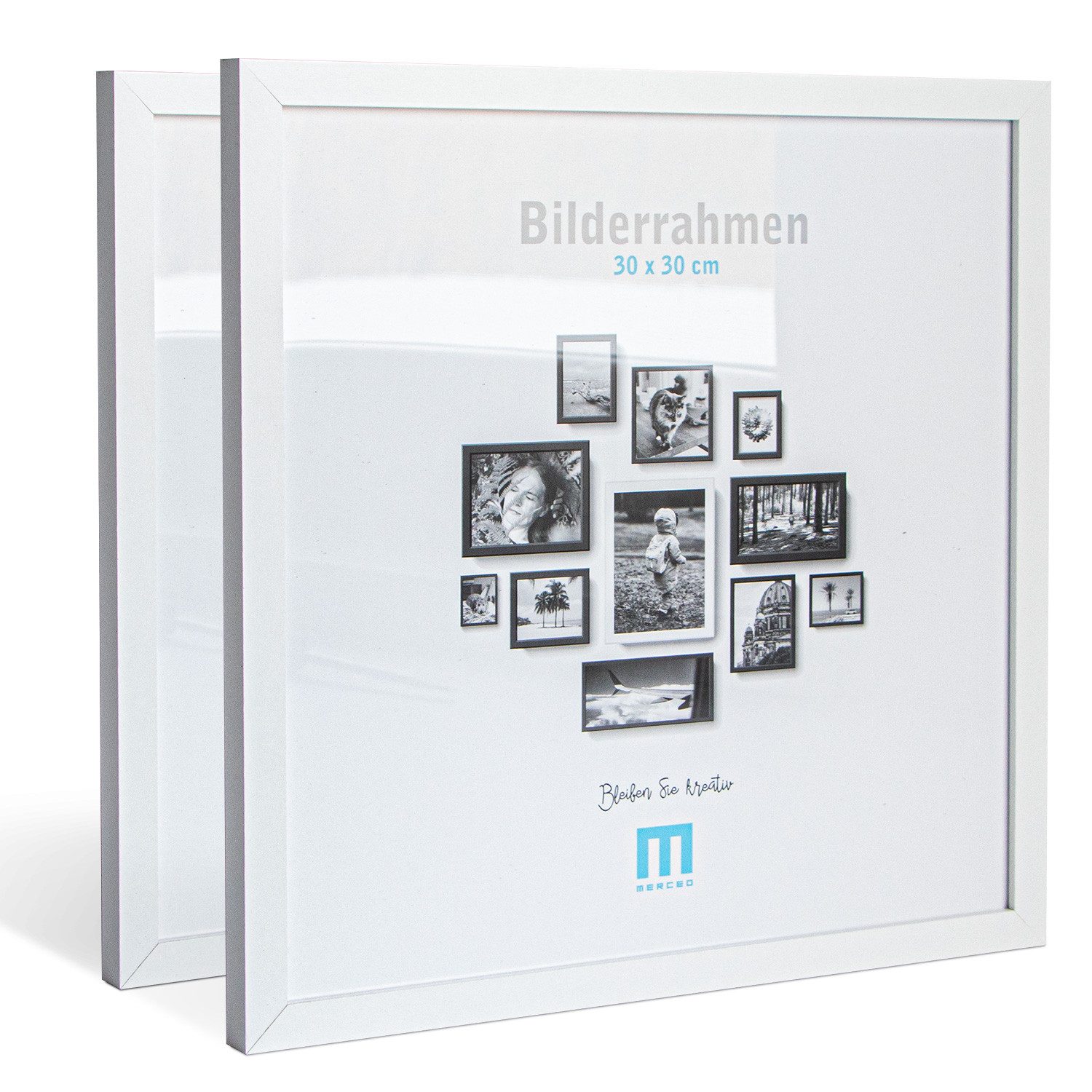M MERCEO Bilderrahmen, 2er Set 30x30cm Bilderrahmen in weiß (MDF, Acrylglas, Wandhalterung)