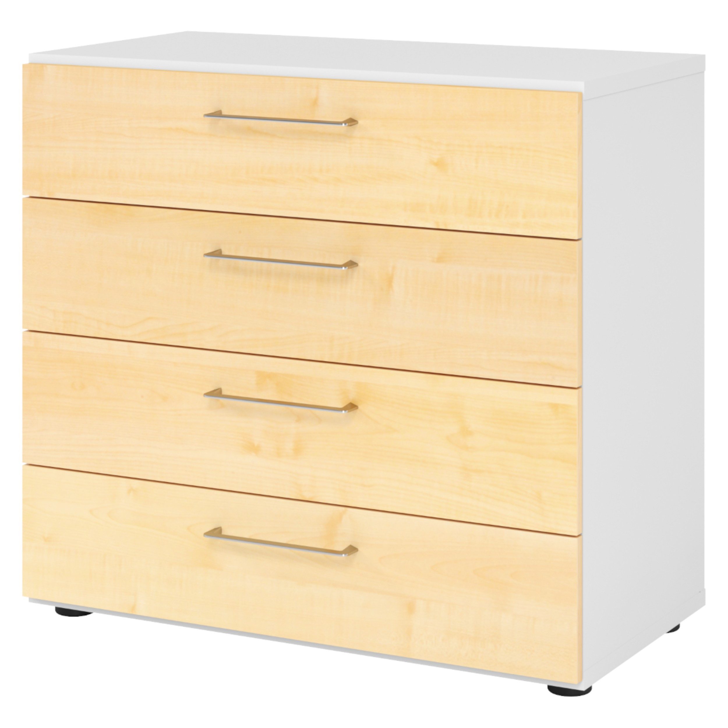bümö Aktenschrank smart Schubladen Schrank - 4 Schübe Dekor: Weiß/Ahorn