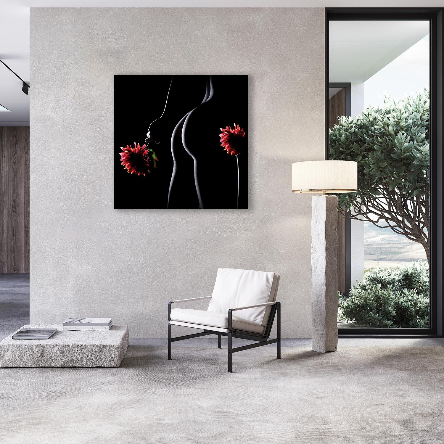 queence Alu-Dibond-Druck Nackte Frau mit Blumen, Bilder von Frauen, Erotische Bilder, Frau, Körper, Modern, Personen (1 St), Sinnliche Wandbilder in Galeriequalität inkl. Aufhängesystem