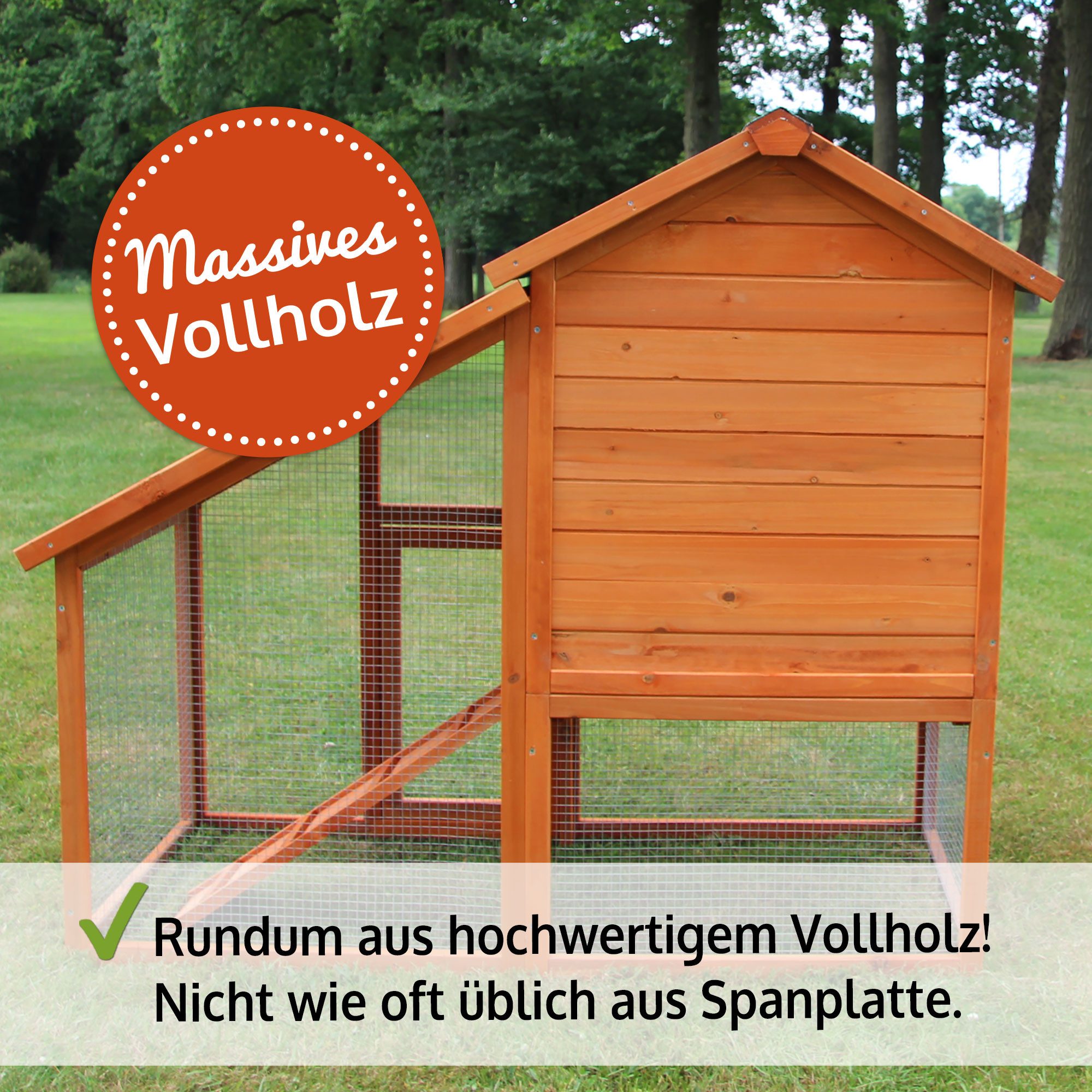 Zooprinz Kleintierstall Bauernhaus mit Auslauf 140x120x55 cm (BxHxT), Kiefernholz, Bitumendach