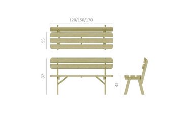 Platan Room Garten-Essgruppe 3-tlg. Gartengarnitur, Gartenmöbel aus Kiefernholz 120 cm / 150 cm / 170 cm Bank Tisch massiv