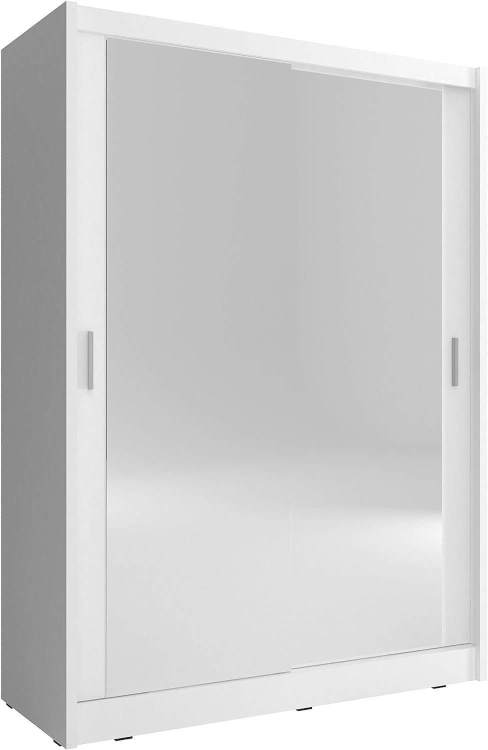 MOEBLO Kleiderschrank Borneo A2 (Wohnzimmerschrank 2-türig Schrank Gaderobe Schiebtüren, mit 2 Spiegel Schwebetürenschrank mit Einlegeböden und Kleiderstange) (BxHxT): 130/150x200x60cm