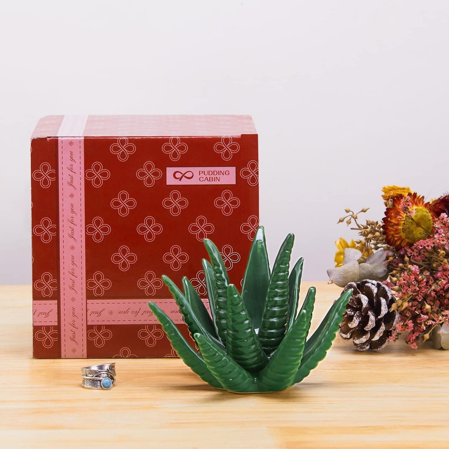 LuxusKollektion Schmuck Etagere Aloe Ringhalter Kaktus Schmuckständer Grün