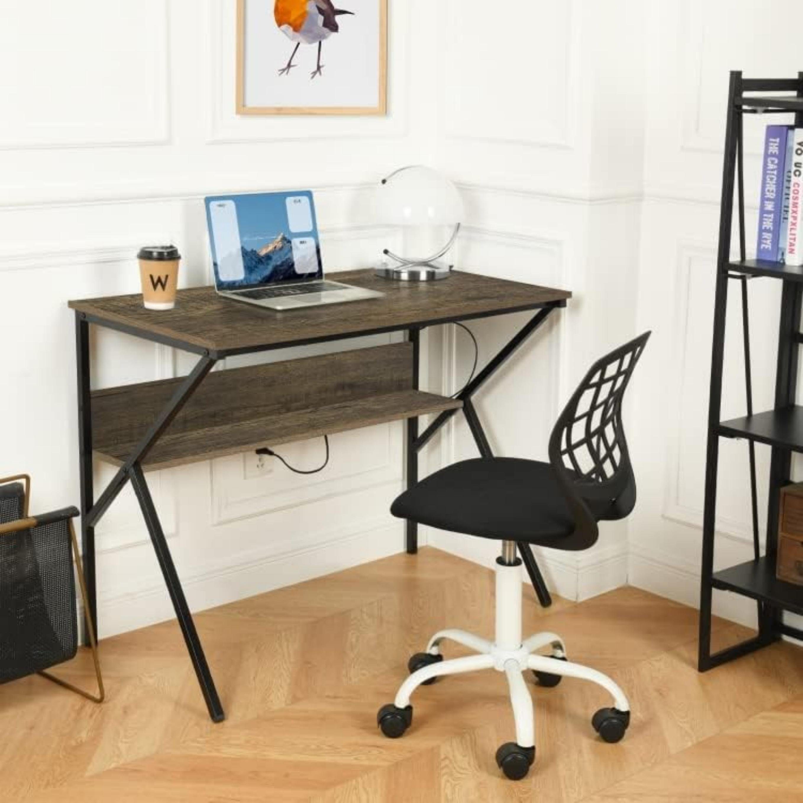 Stil Holz Schreibtisch mit aus einfacher und Coonoor Ablage,moderner Stahl, (1-St),