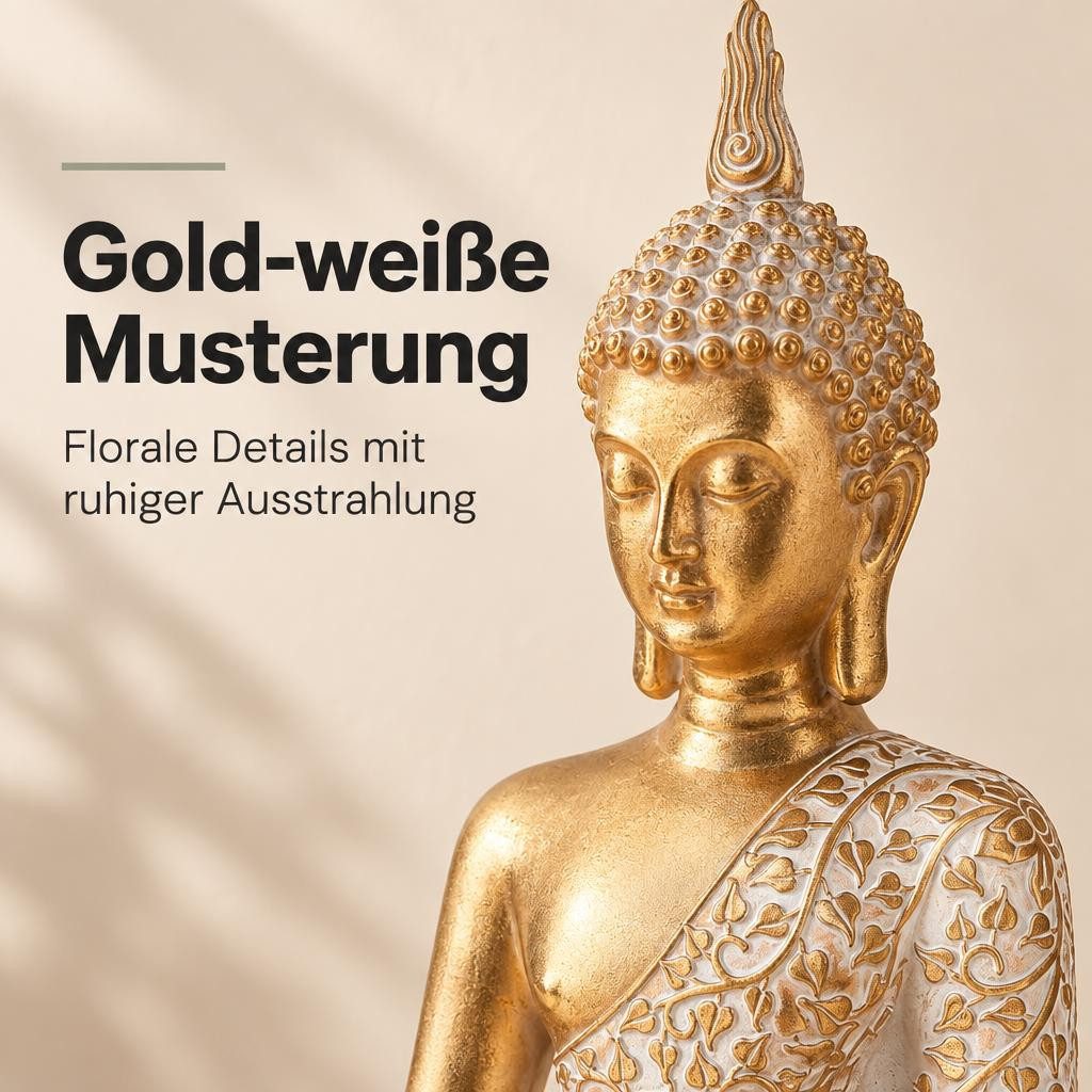 Kamelio Buddhafigur Buddha Figur sitzend 30cm Gold mit weiß Deko-Figur – Bild 4 von 5