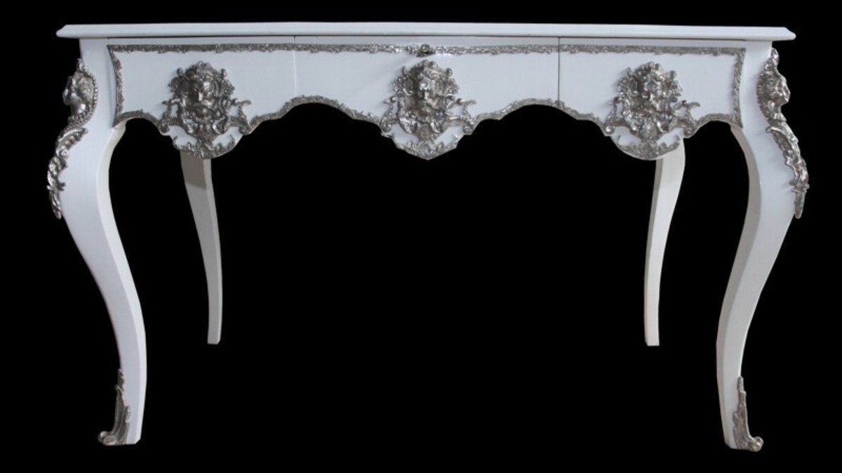 Möbel Luxus Padrino Casa Silber Schreibtisch Schreibtisch Barock / Sekretär Luxus Weiß