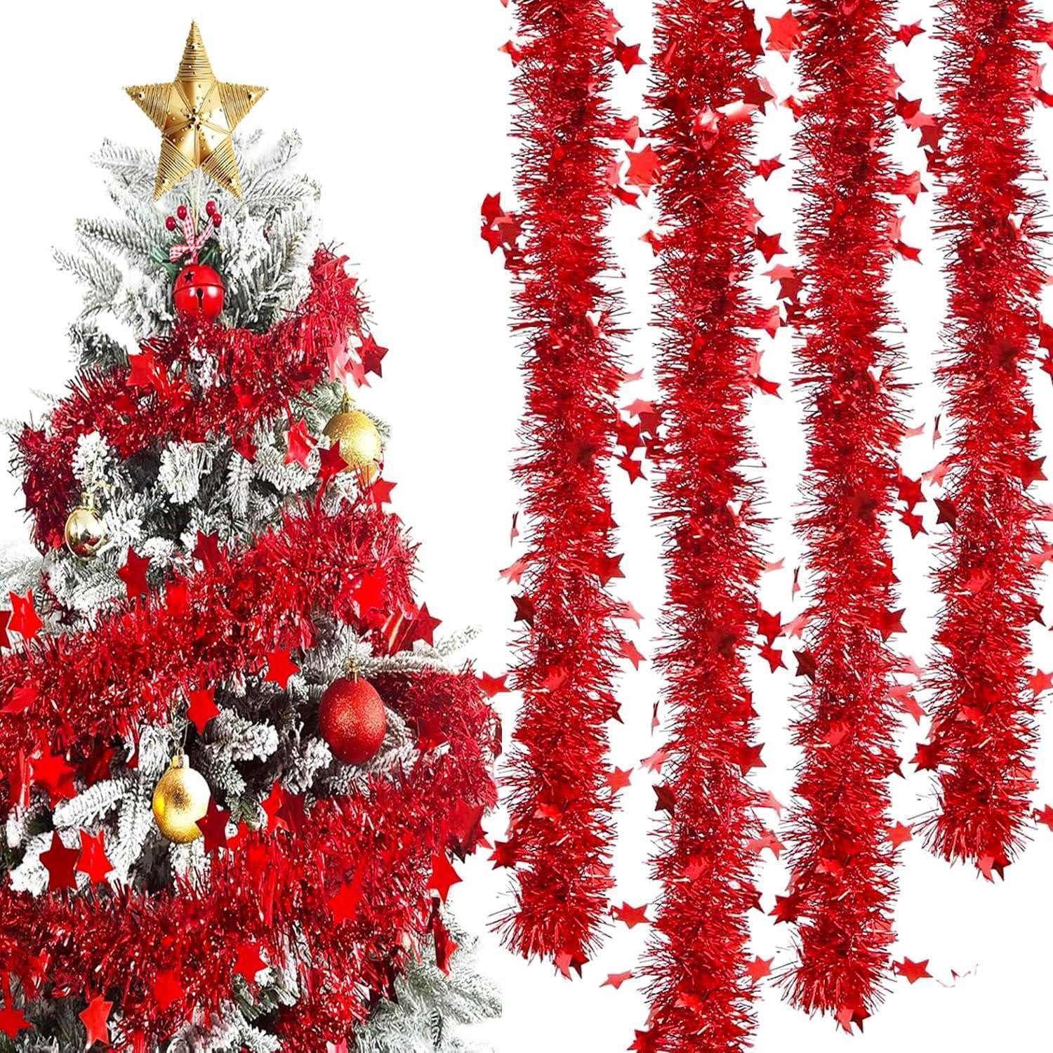 LuxusKollektion Girlanden Lametta-Girlande Weihnachten 8er-Set Sterne Rot