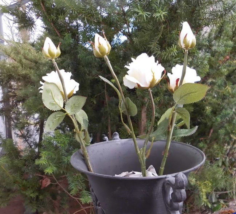 St. 3 Rosenstrauß Traumschöne 6 Kunstblume Blumenstrauß Blüten, Rosenstiele weiss Deko-Impression