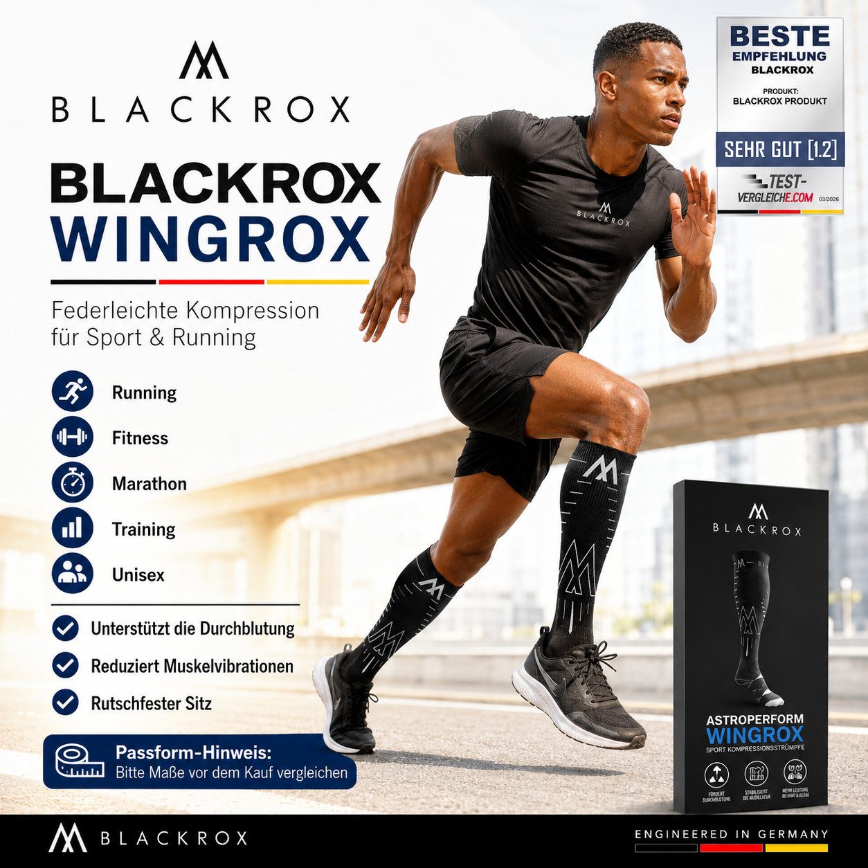 BLACKROX Kompressionsstrümpfe [Vergleichssieger 2026] WINGROX, Gr. S-XL, Damen und Herren – Bild 5 von 5