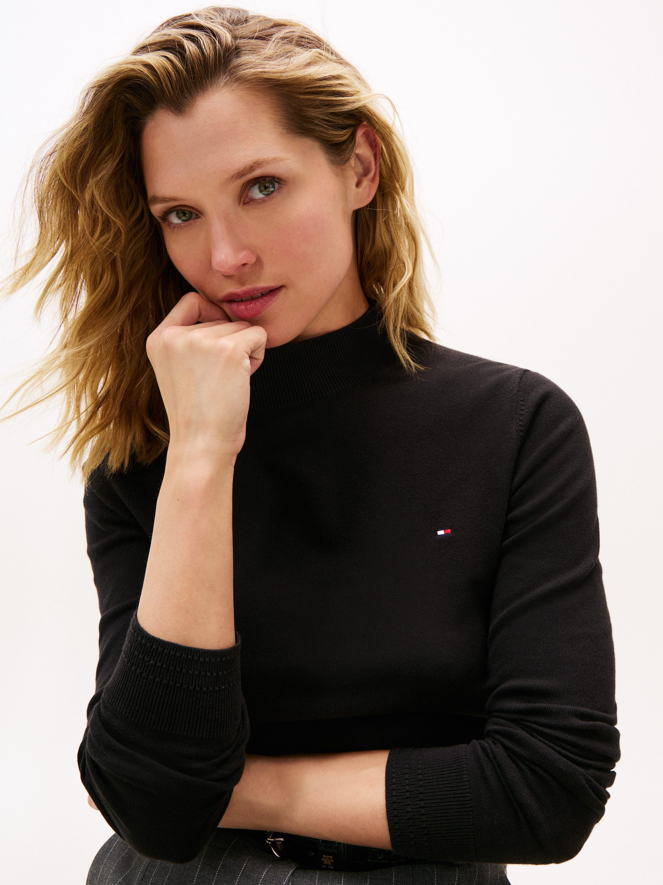 Tommy Hilfiger Strickpullover CO JERSEY FINE GG MOCK-NK LS SWT günstig online kaufen