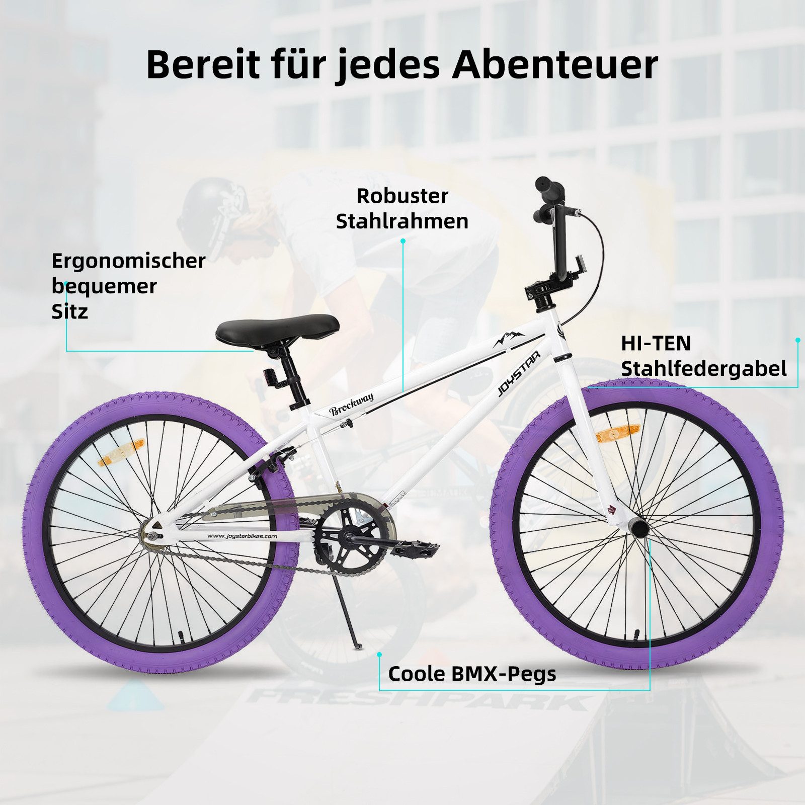 JOYSTAR Kinderfahrrad 20 Zoll BMX Fahrrad für Jungen Mädchen im Alter von 7-12 Jahren, Freestyle, Doppelbremsen, 2 pegs, Kettenschutz, Singlespeed
