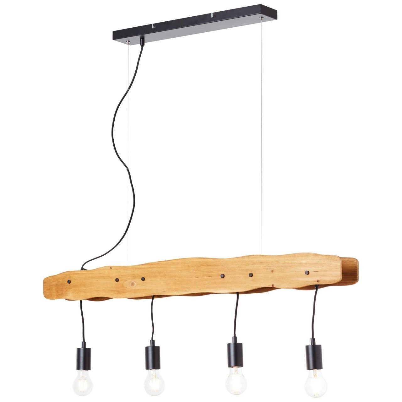 Lampe, Baker, 4x 40W Baker Pendelleuchte A60, schwarz/holzfarbend, E27, Pendelleuchte 4flg Brilliant