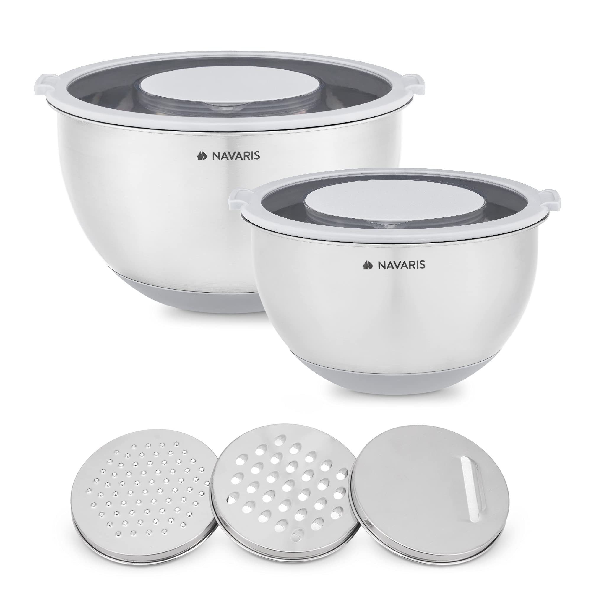 Navaris Schüssel Navaris 2er Edelstahlschüssel Set mit Deckel und 3 Reiben