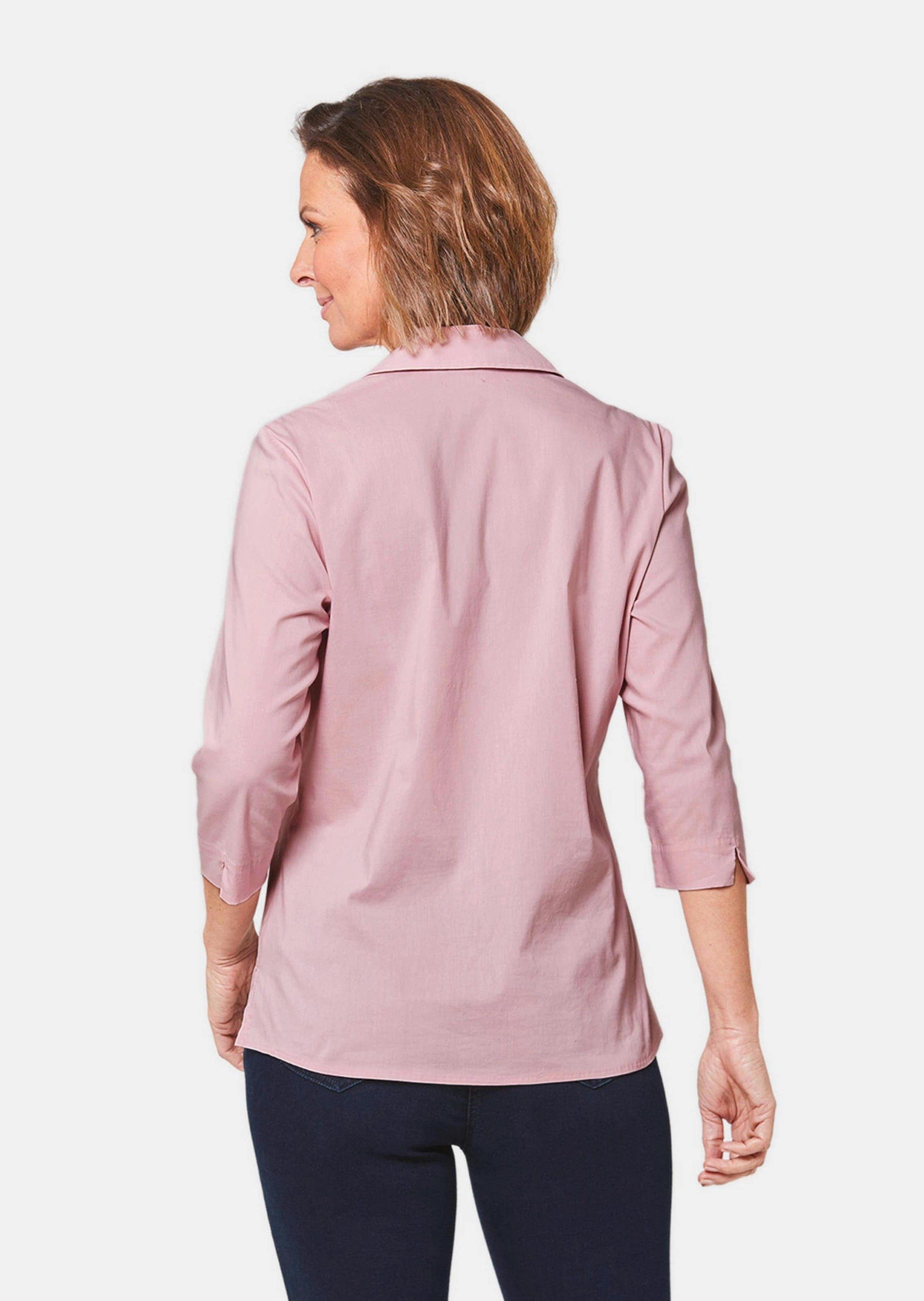 GOLDNER Hemdbluse Kurzgröße: rosé Bluse Stretchbequeme Baumwolle mit