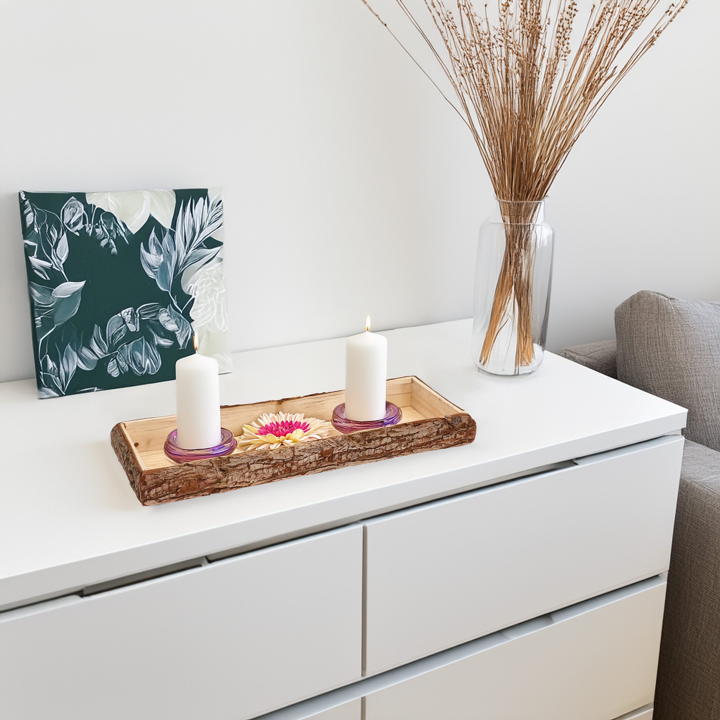 Spetebo Dekotablett Holz mit Baumrinde rechteckig (Anzahl, 1 St., 1), mit Baumrinde im Vintage Design – Bild 4 von 4