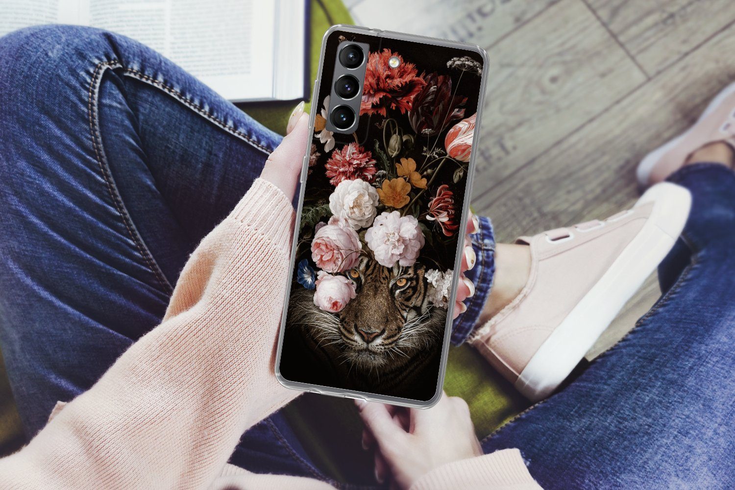MuchoWow Handyhülle für Samsung Galaxy S21 Plus Blumen - Jan Davidsz de Heem - Tiger - Gem, Phone Case, Silikon, Schutzhülle Dünn